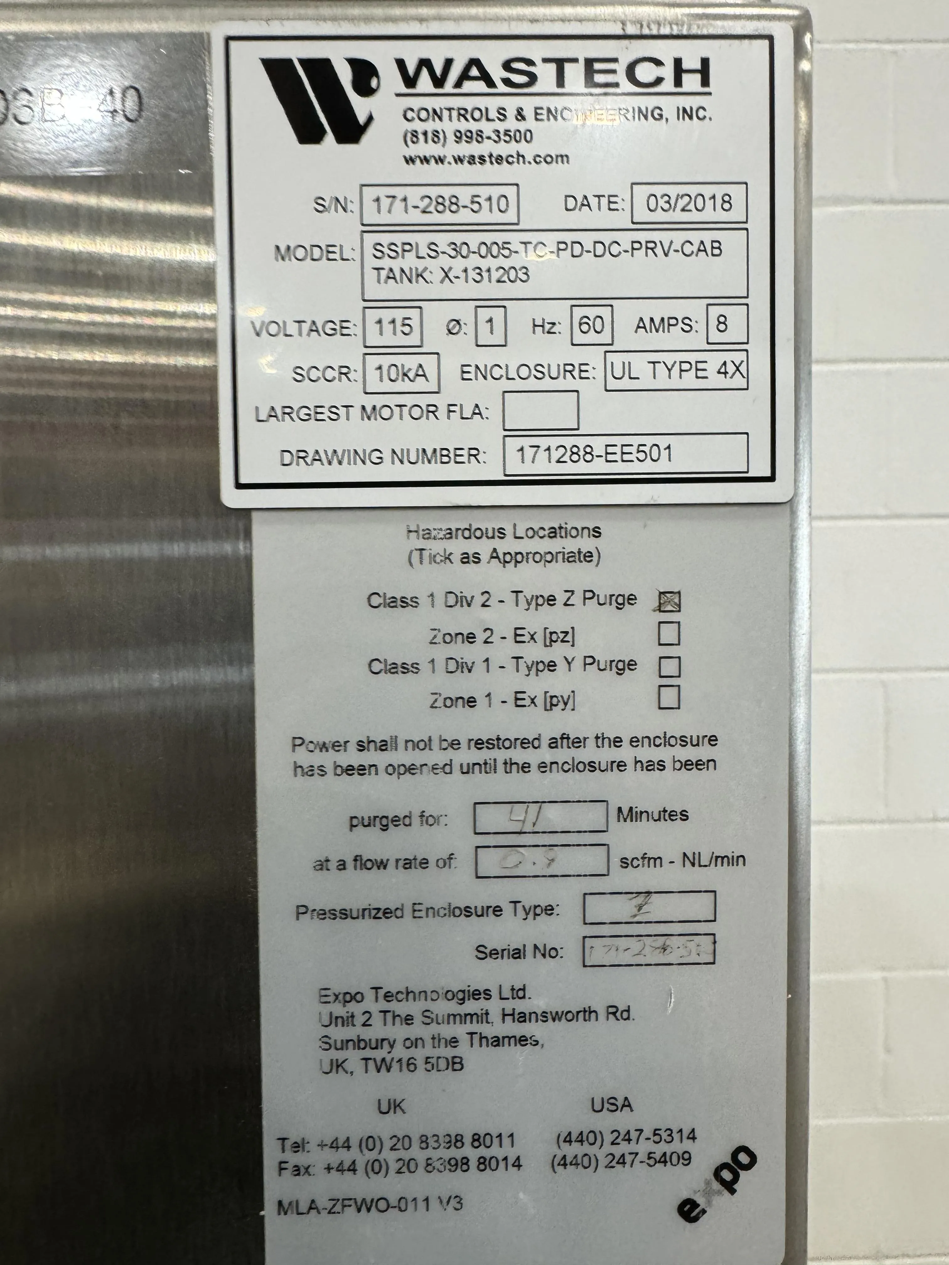 Used Tech Engineering Lab Waist SSPLS-30-008 Simplex Solvent Pump Lift Station