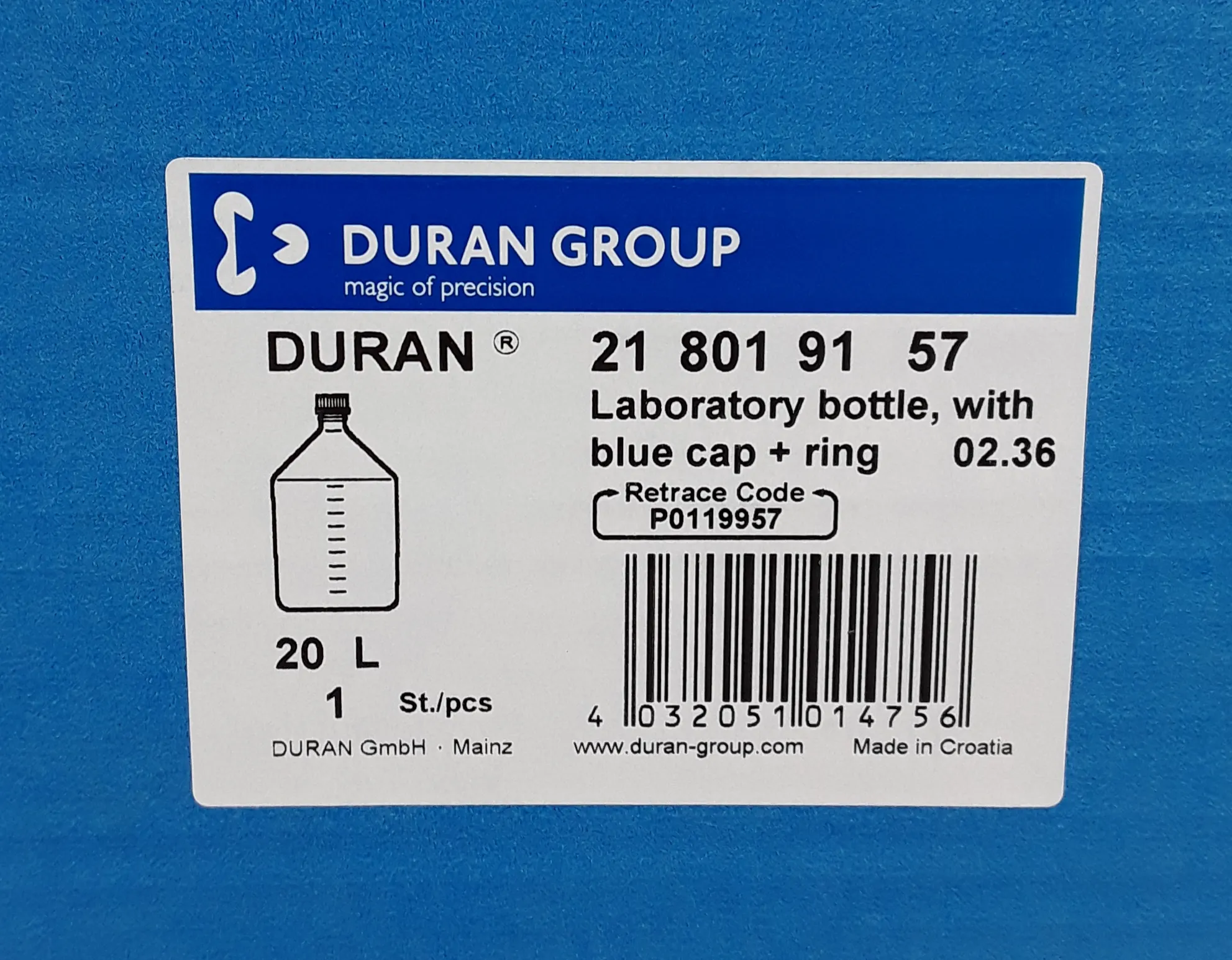 Lab Bottles with Retrace Code and Screw Cap - DURAN 218019157