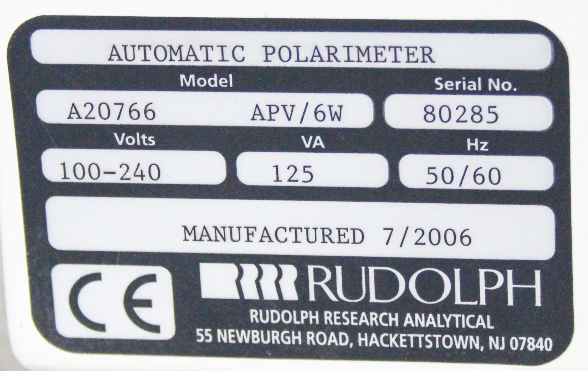 Rudolph Research Analytical Automatic Polarimeter A20766 APV/6W