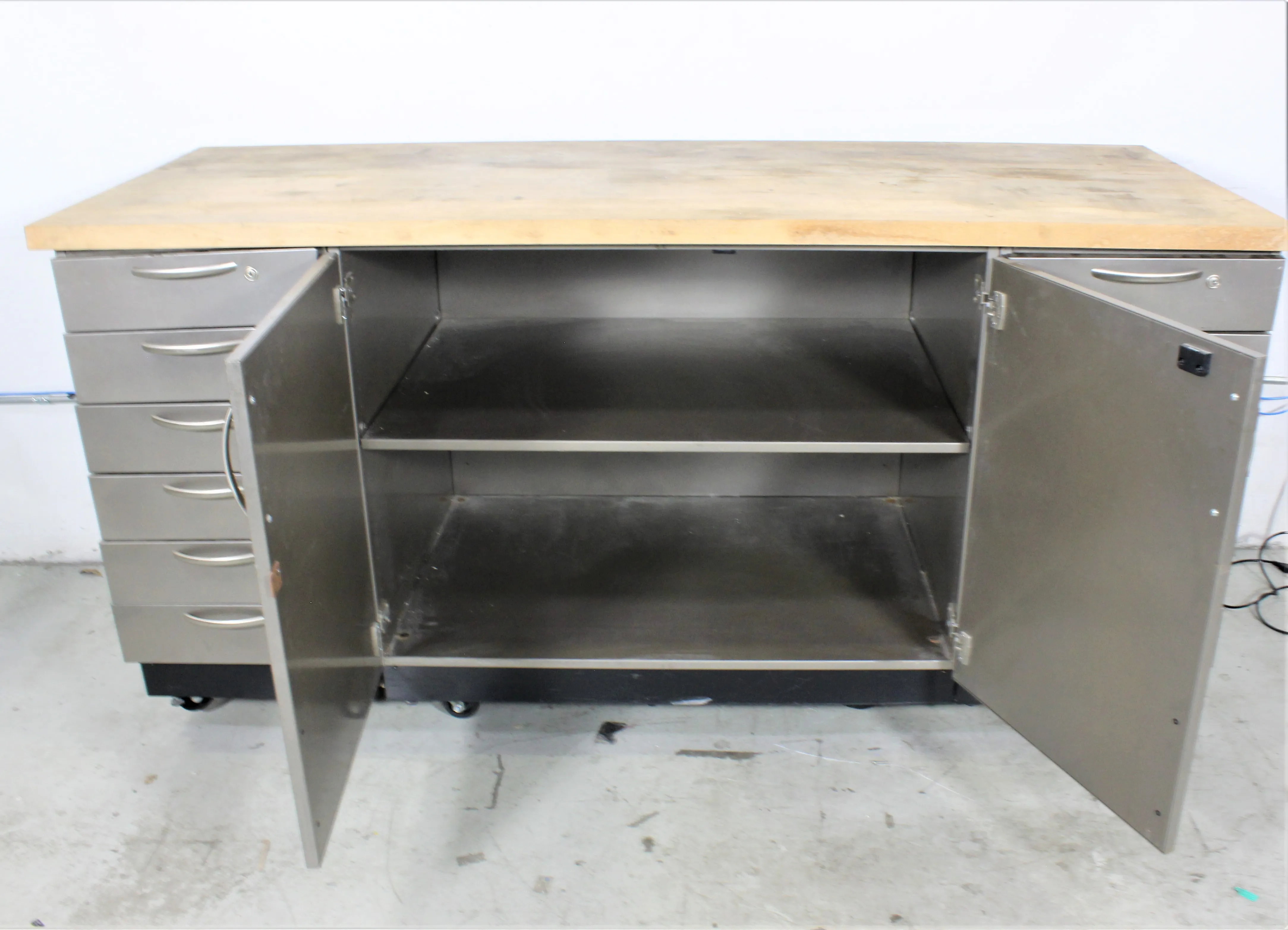 Used Laboratory Mobile Workbench with 12 Drawers and 2 Doors