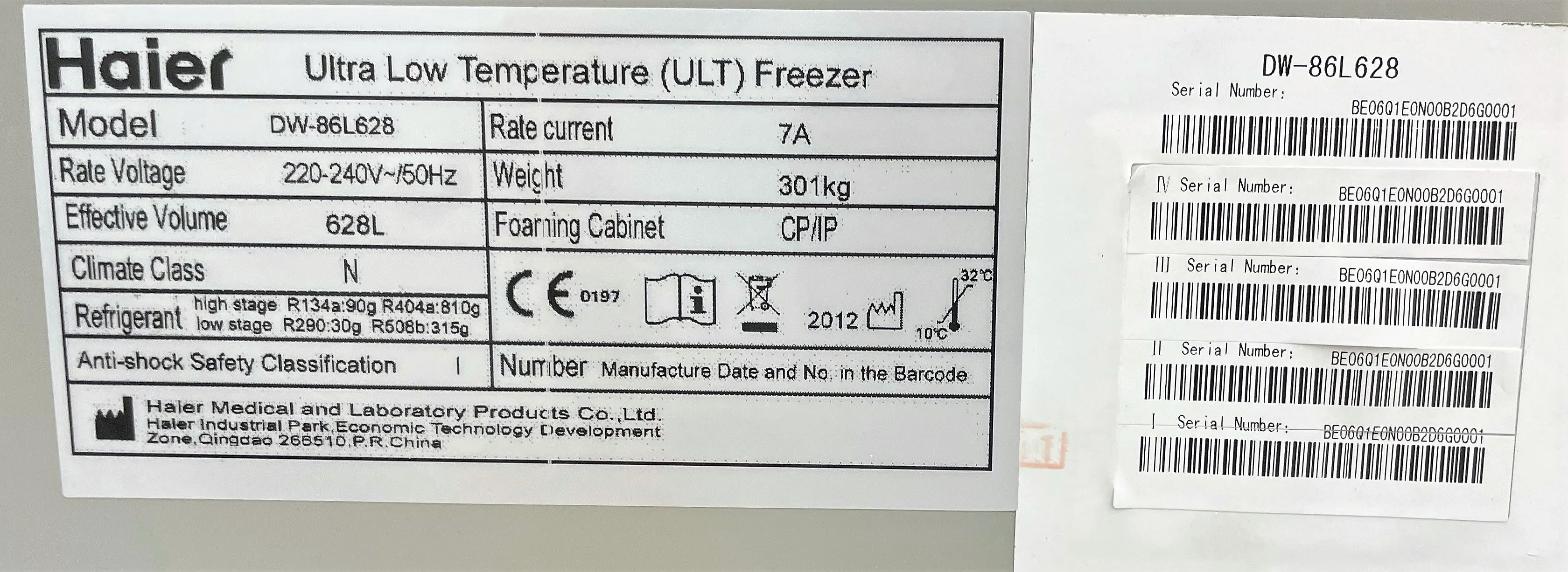 Haier Ulta Low Temperature (ULT) Freezer DW-86L628 220V 50hz only