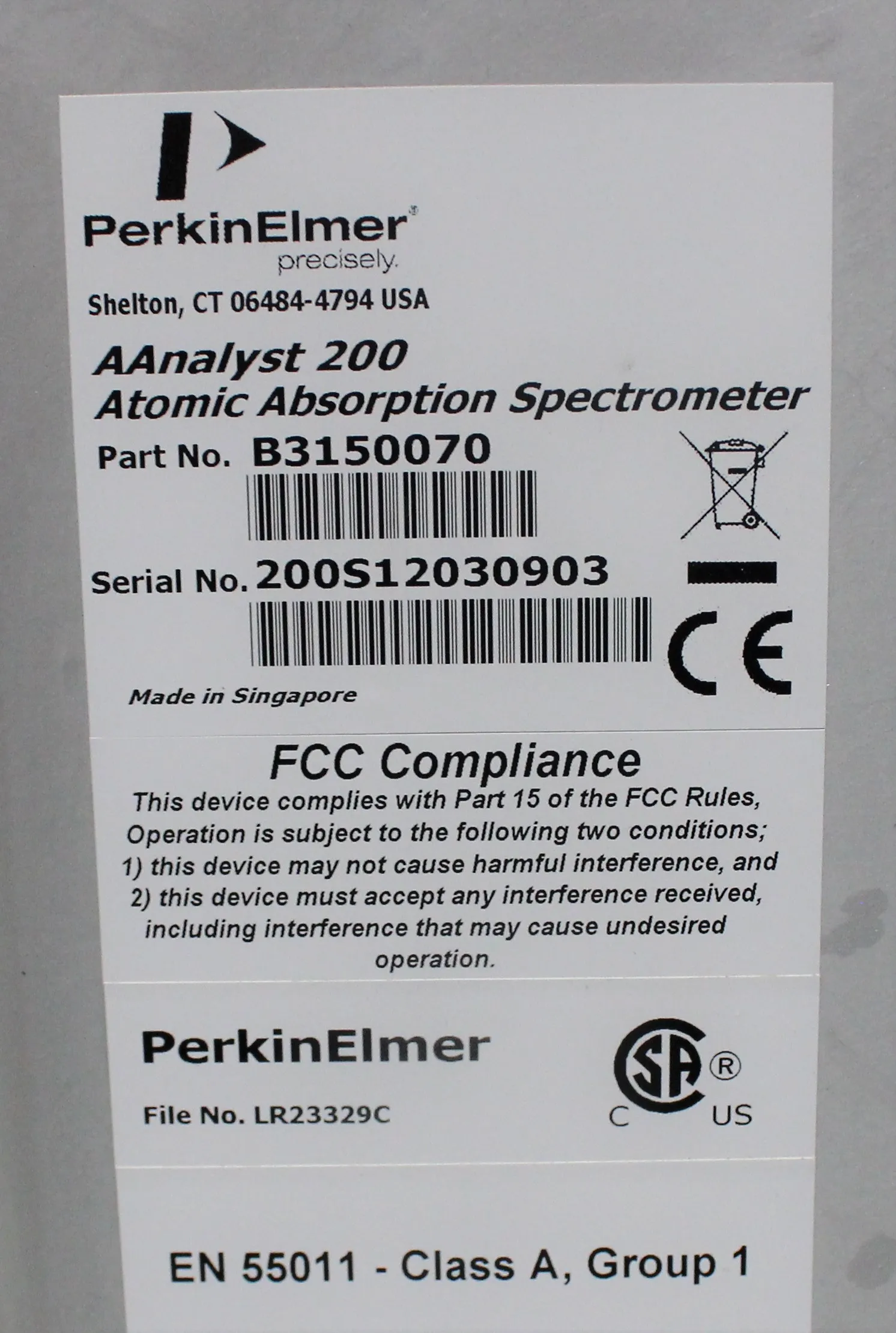 Perkin Elmer AAnalyst 200 Atomic Absorption Spectrometer