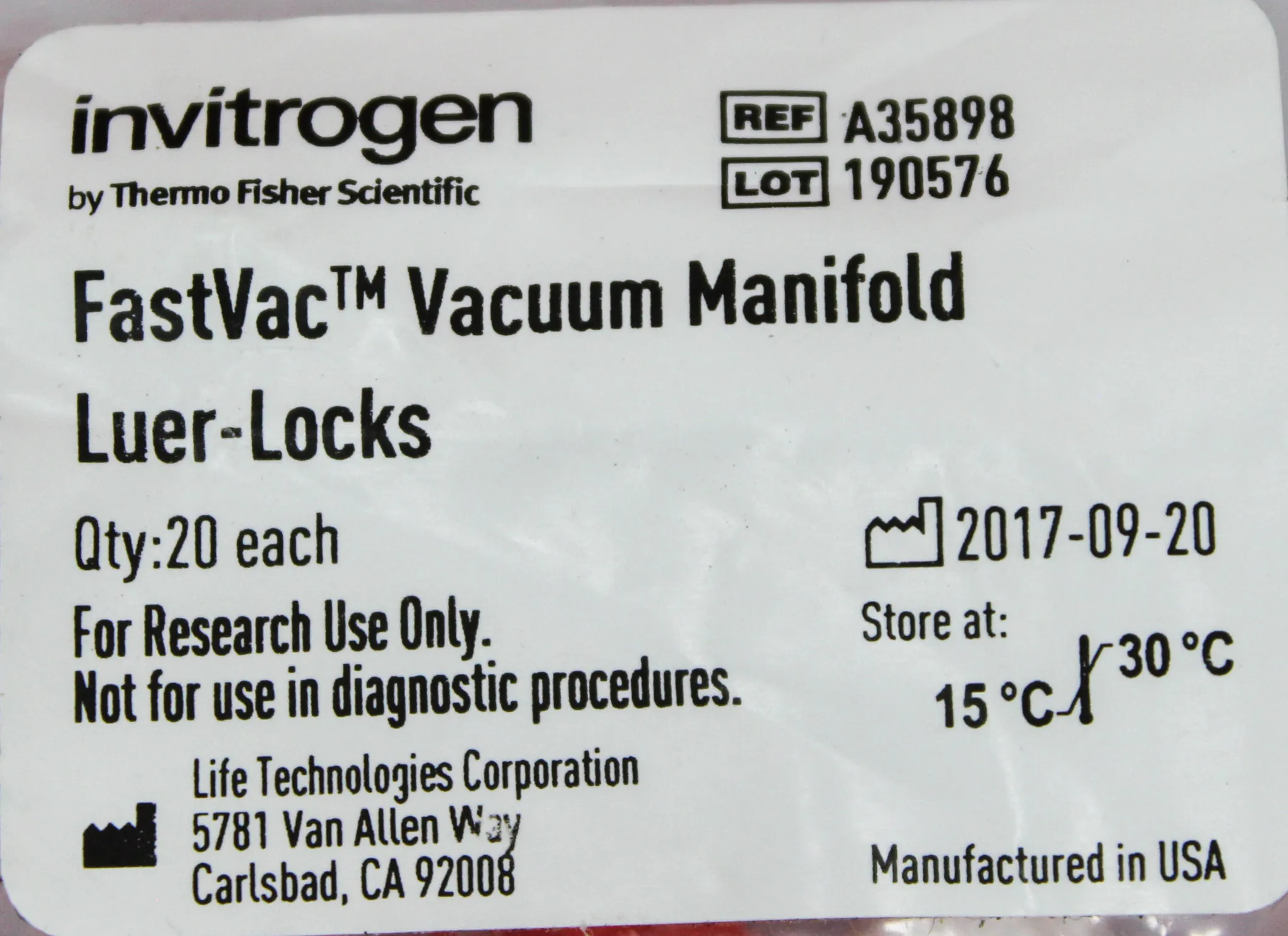 Thermo Fisher FastVac Vacuum Manifold with Luer Locks A35899, Used, 30-Day Warranty, 100% Parts and Labor