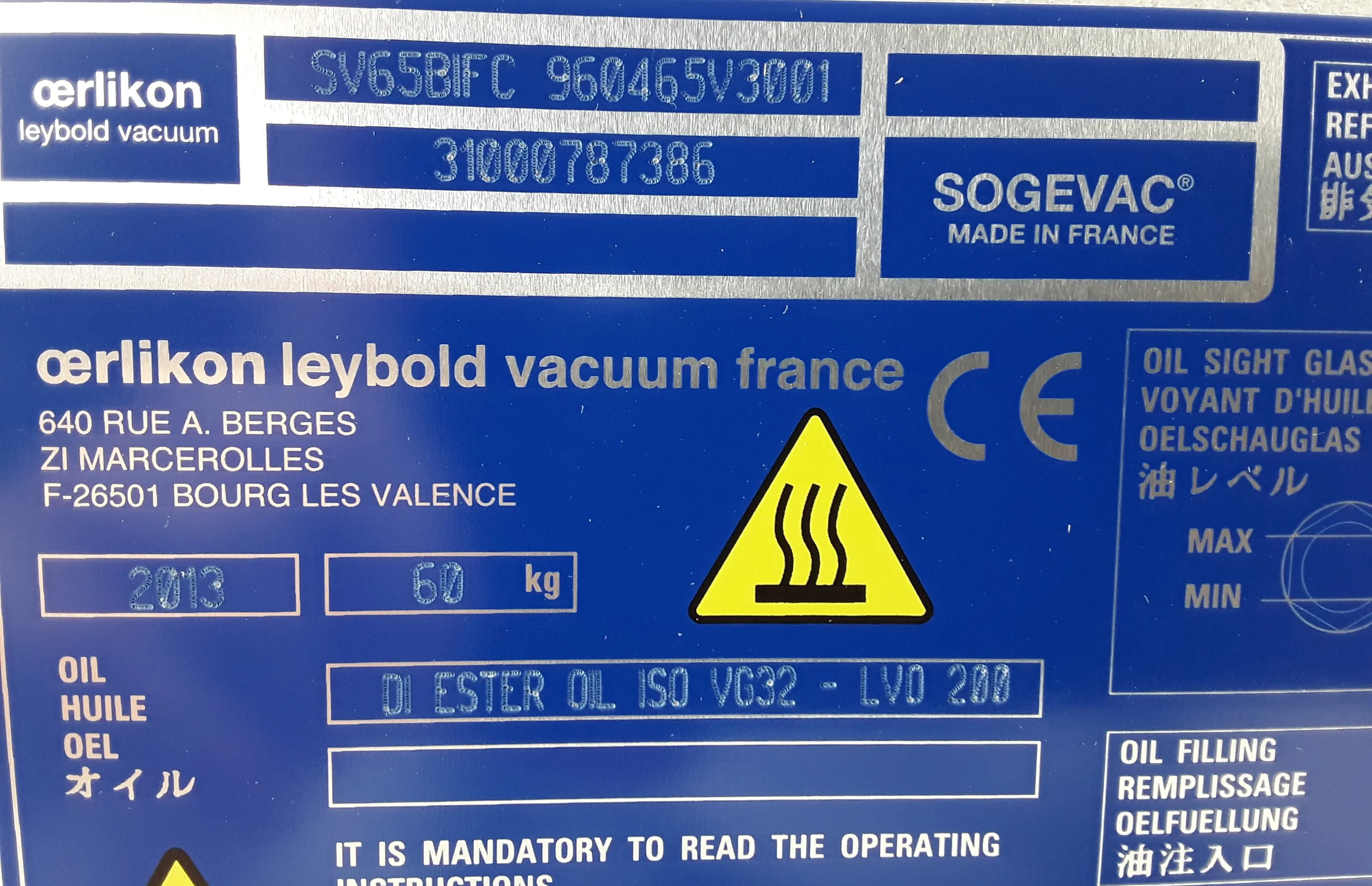 Oerlikon Leybold Vacuum SV65 BI FC Vacuum Pump