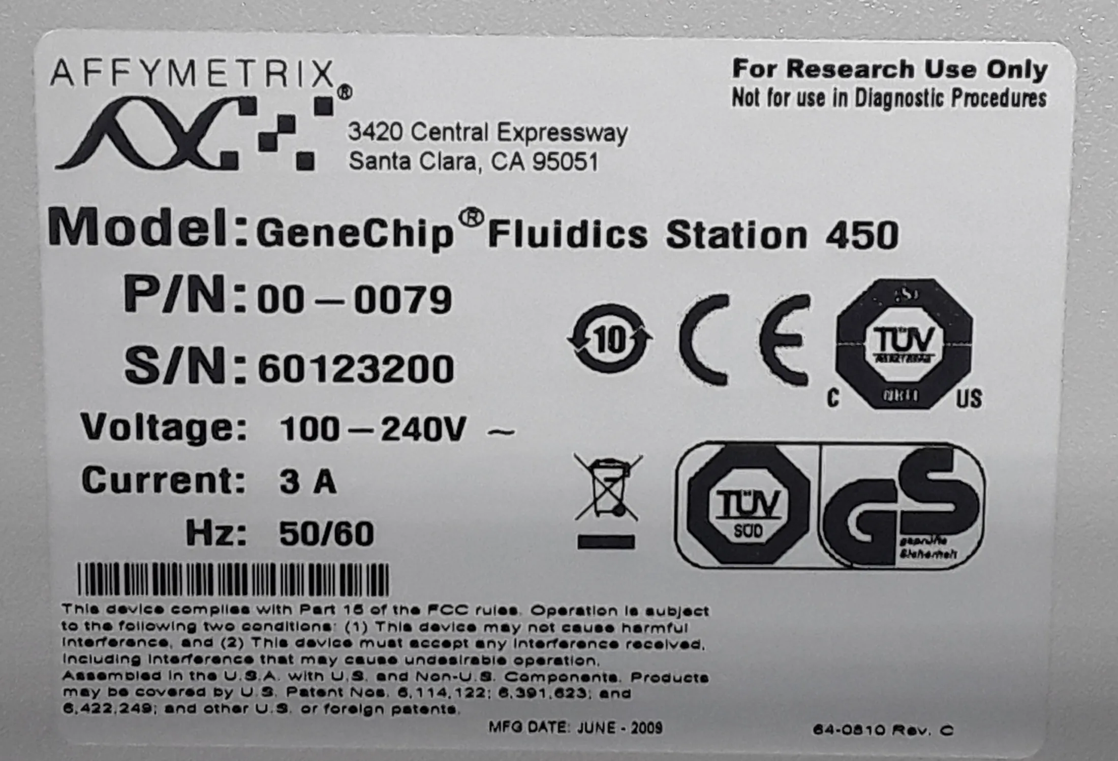 Affymetrix GeneChip Fluidics Station 450 Microarray Washer Stainer Used Lab Equipment