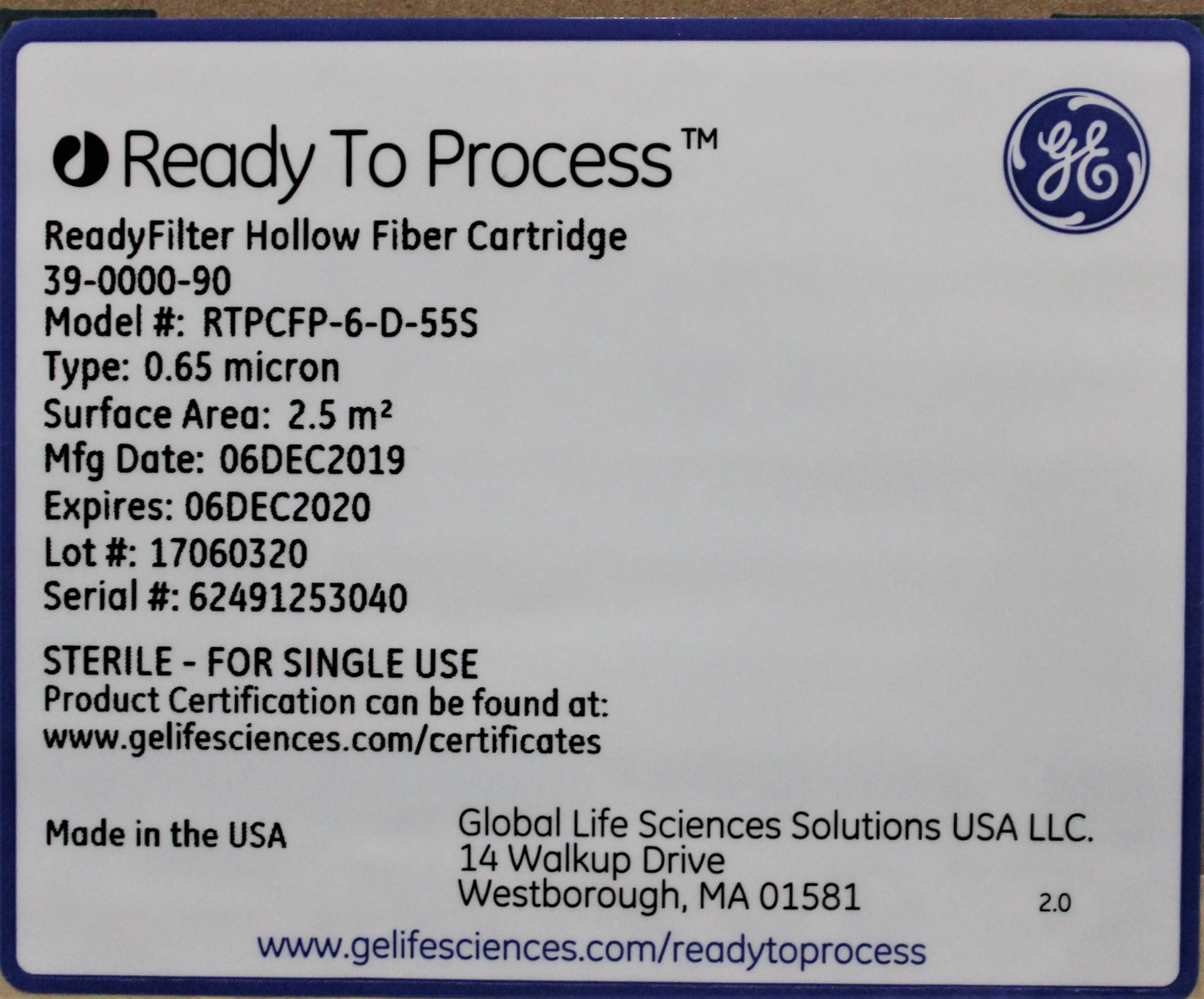 GE RTPCFP-6-D-55S Microfiltration Cartridges