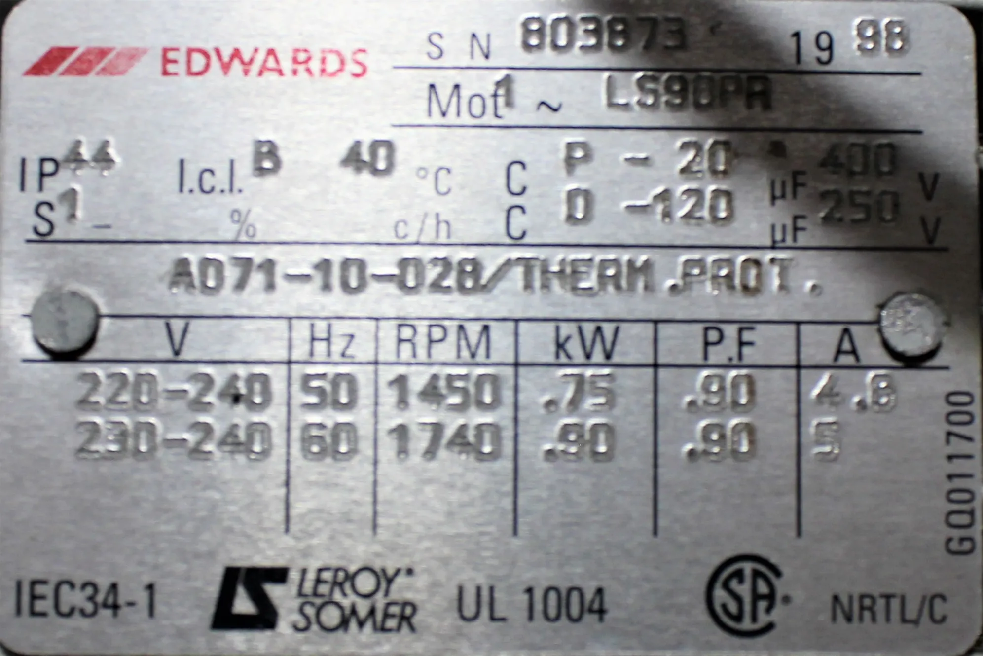 Edwards Vacuum Pump E2M30 Rotary Vane Vacuum Pump 208V