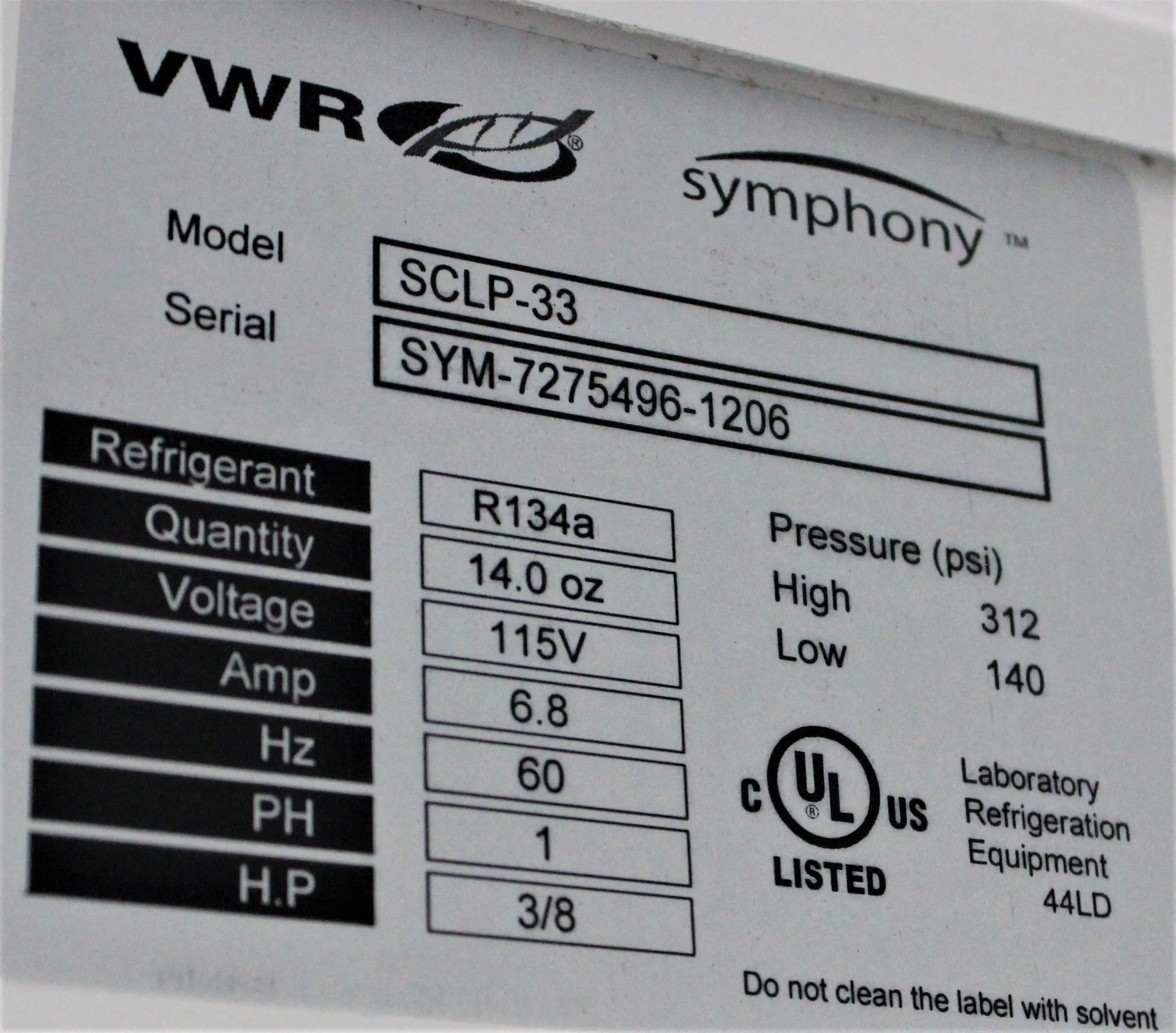 VWR Symphony Laboratory Refrigerator SCLP-33