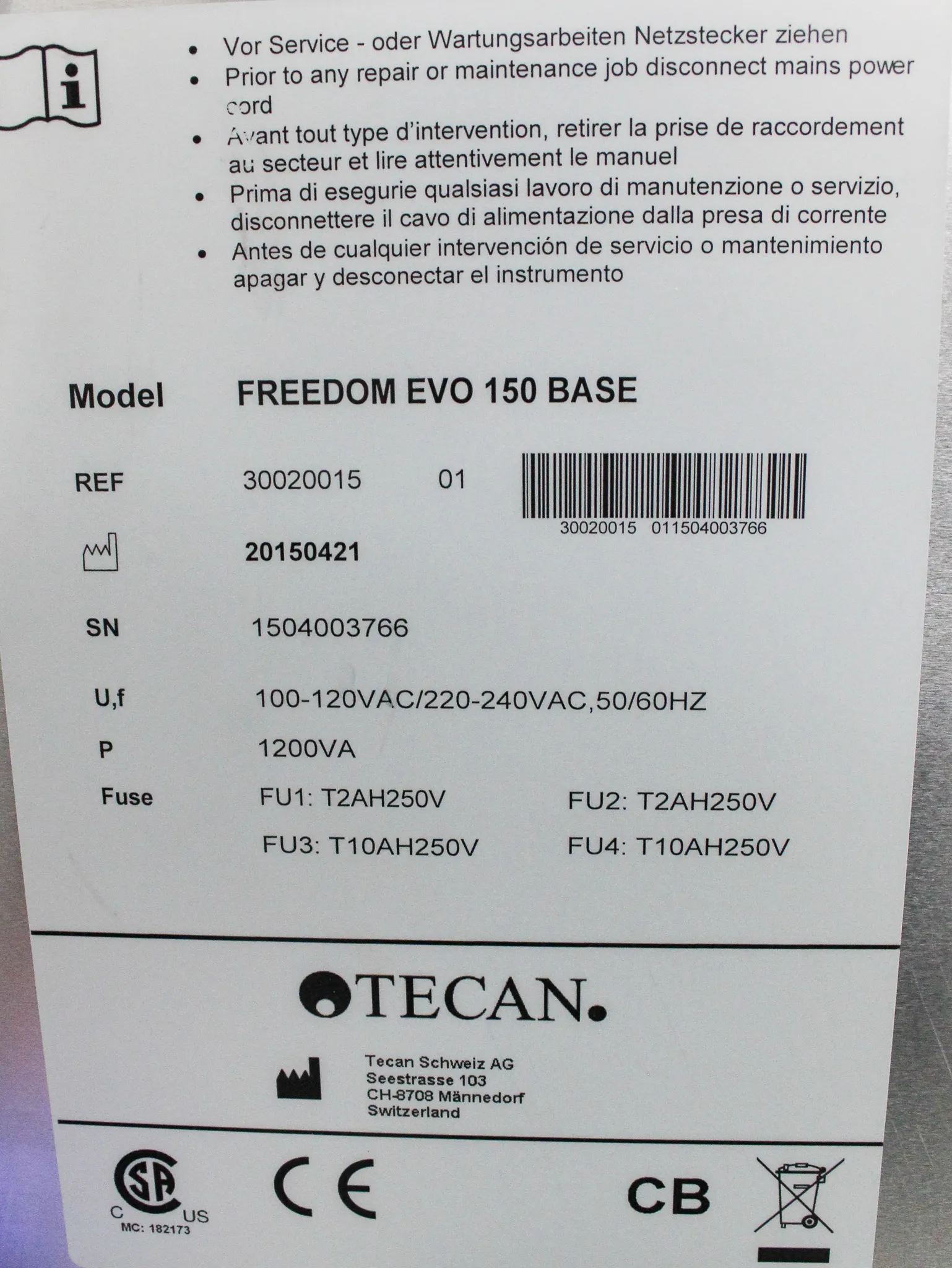 TECAN Freedom EVO 150 Base Automated Liquid Handling System