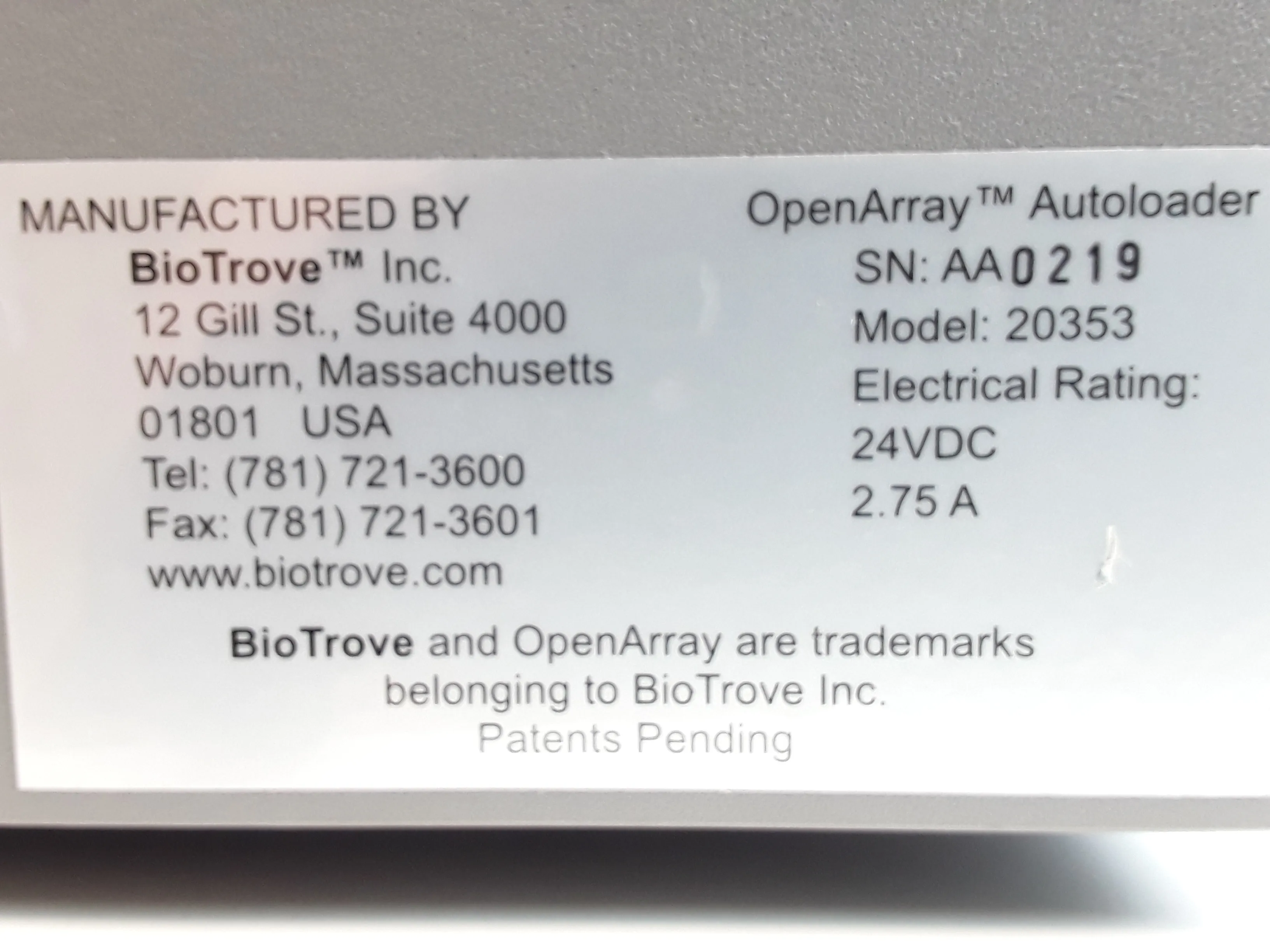 BioTrove Open Array Autoloader 20353 Cell Counting / Sorting Equipment