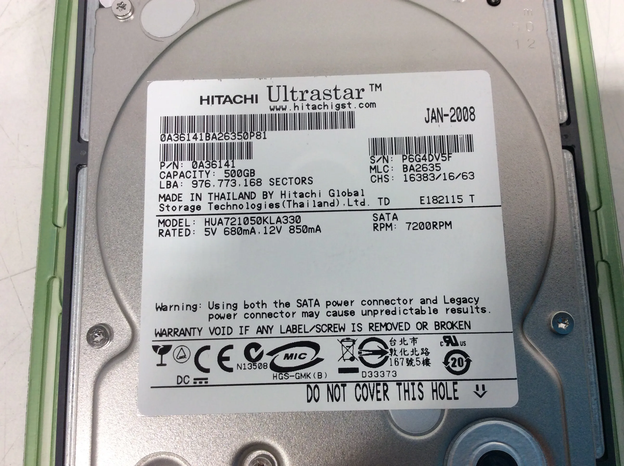 Hitachi Ultrastar HUA721050KLA330 500GB SATA Hard Drive P/N: 0A36141 (Lot of 12)