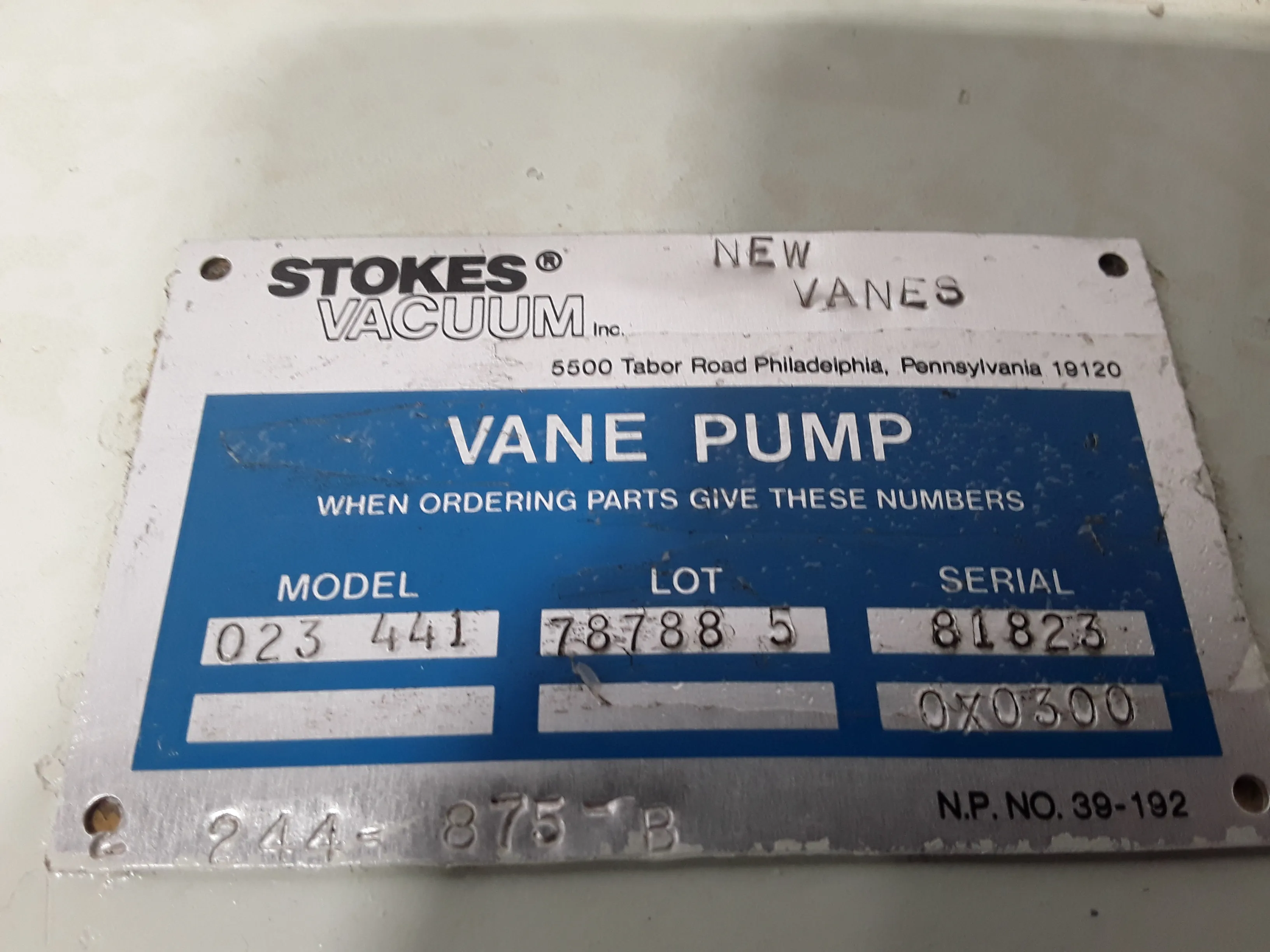 Stokes Vacuum MicroVane 023-441 Special Service Vane Pump