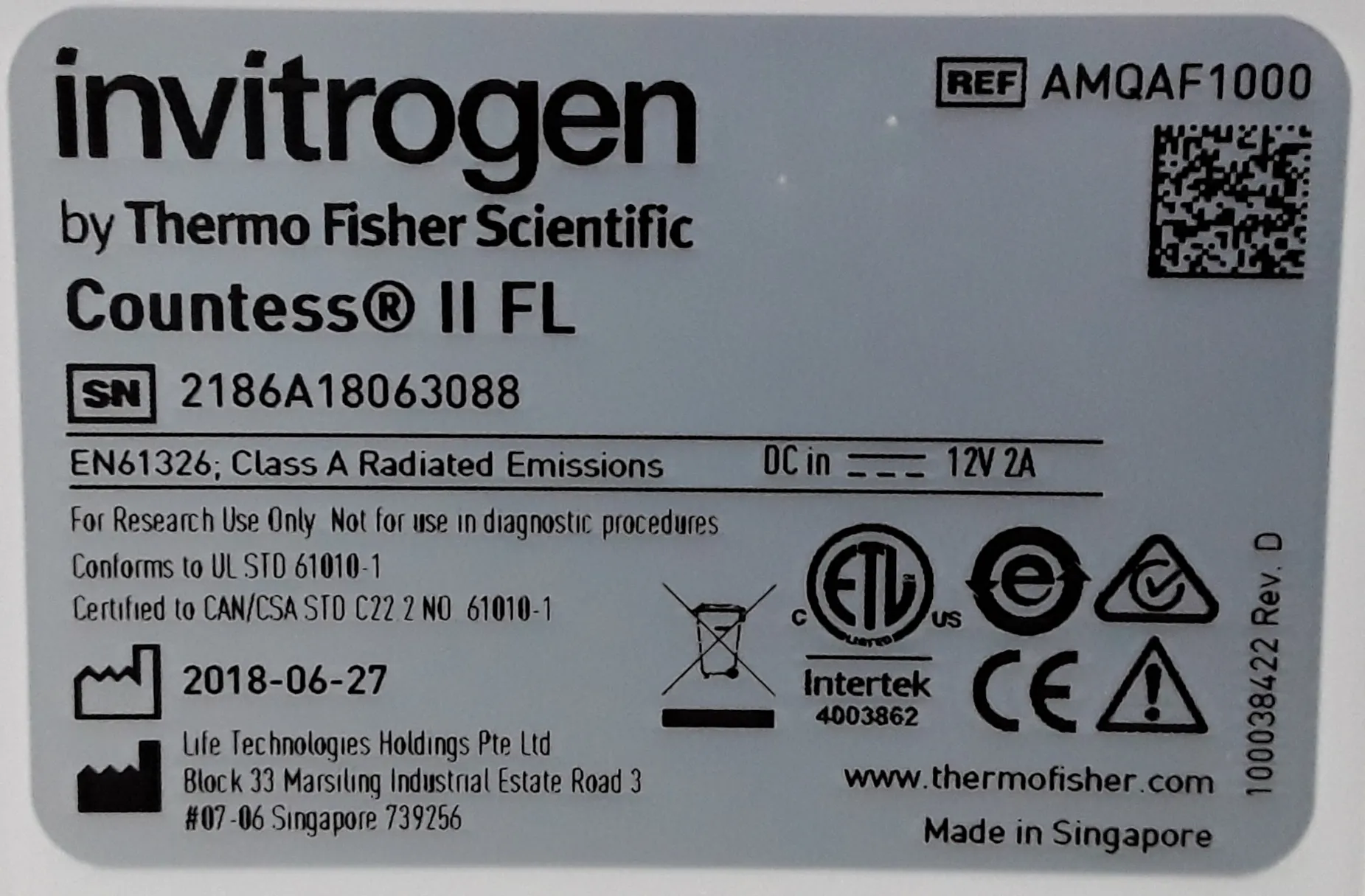 Invitrogen Countess II FL Automated Cell Counter AMQAX1000