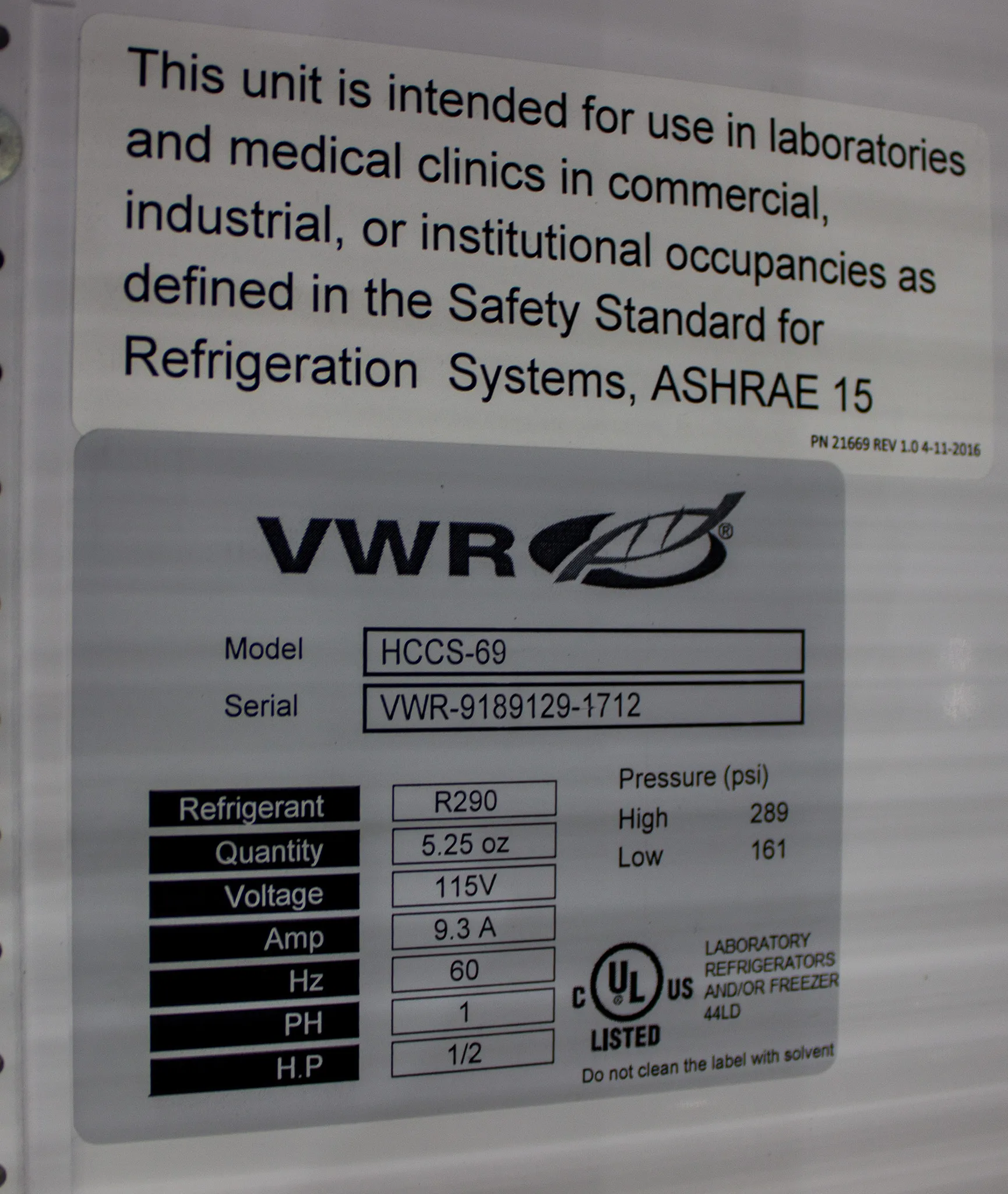 VWR HCCS-69 Triple Sliding Glass Door Chromatography Refrigerator