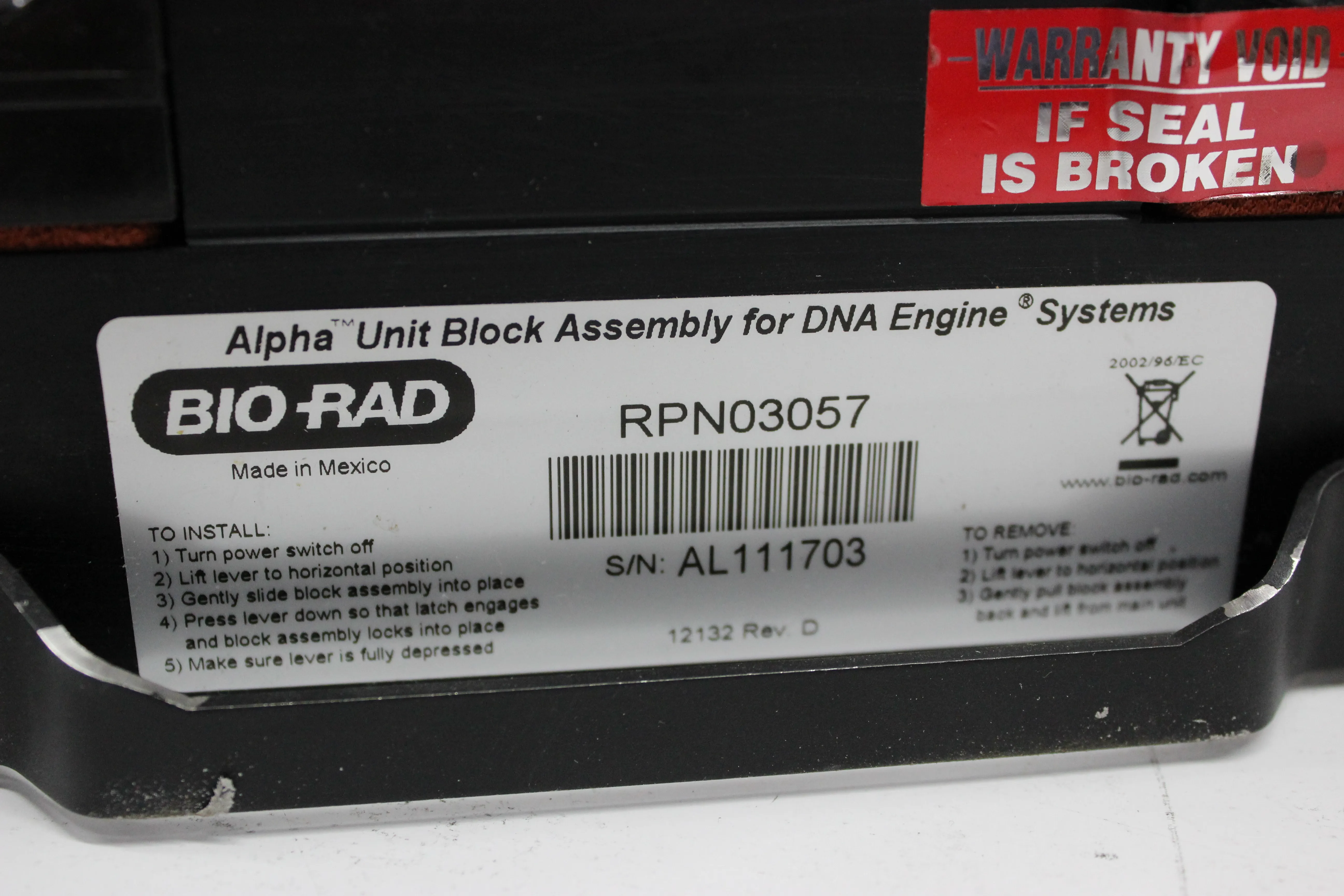 BIO-RAD Alpha Unit Block Assembly RPN03056 for DNA Engine Systems