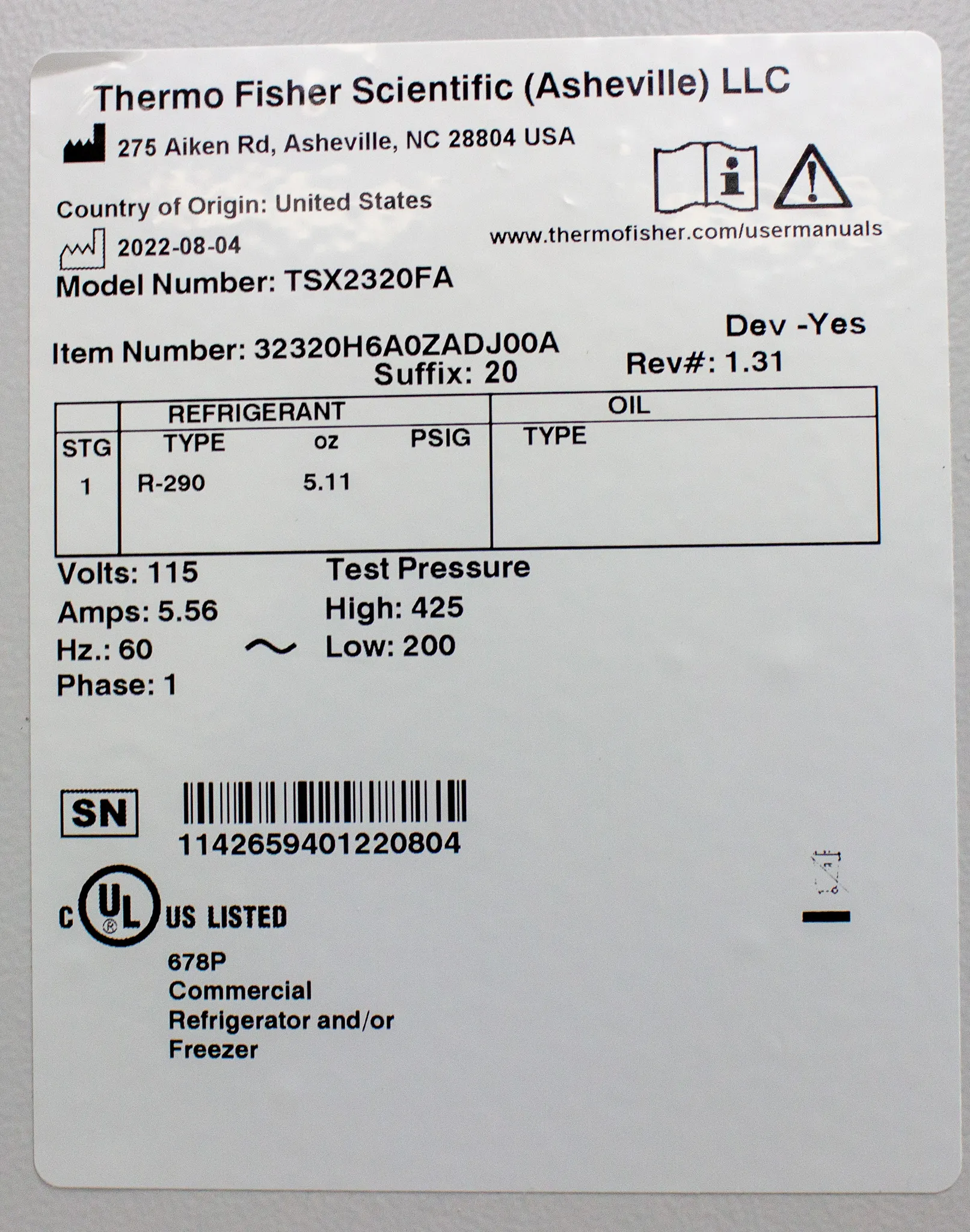 Thermo Scientific TSX2320FA High Performance -20C Manual Defrost Lab Freezer