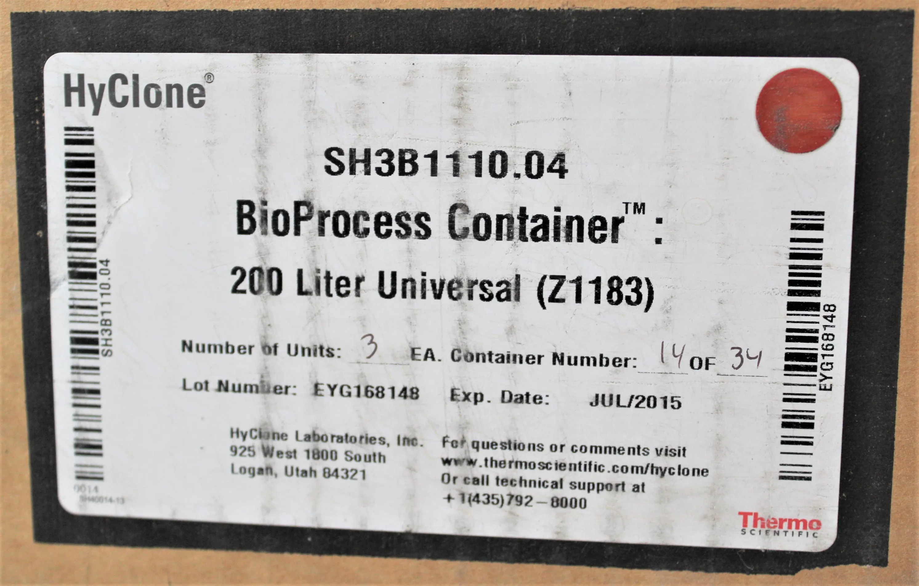 Thermo Scientific Hyclone BioProcess Container 200L Universal Z1183