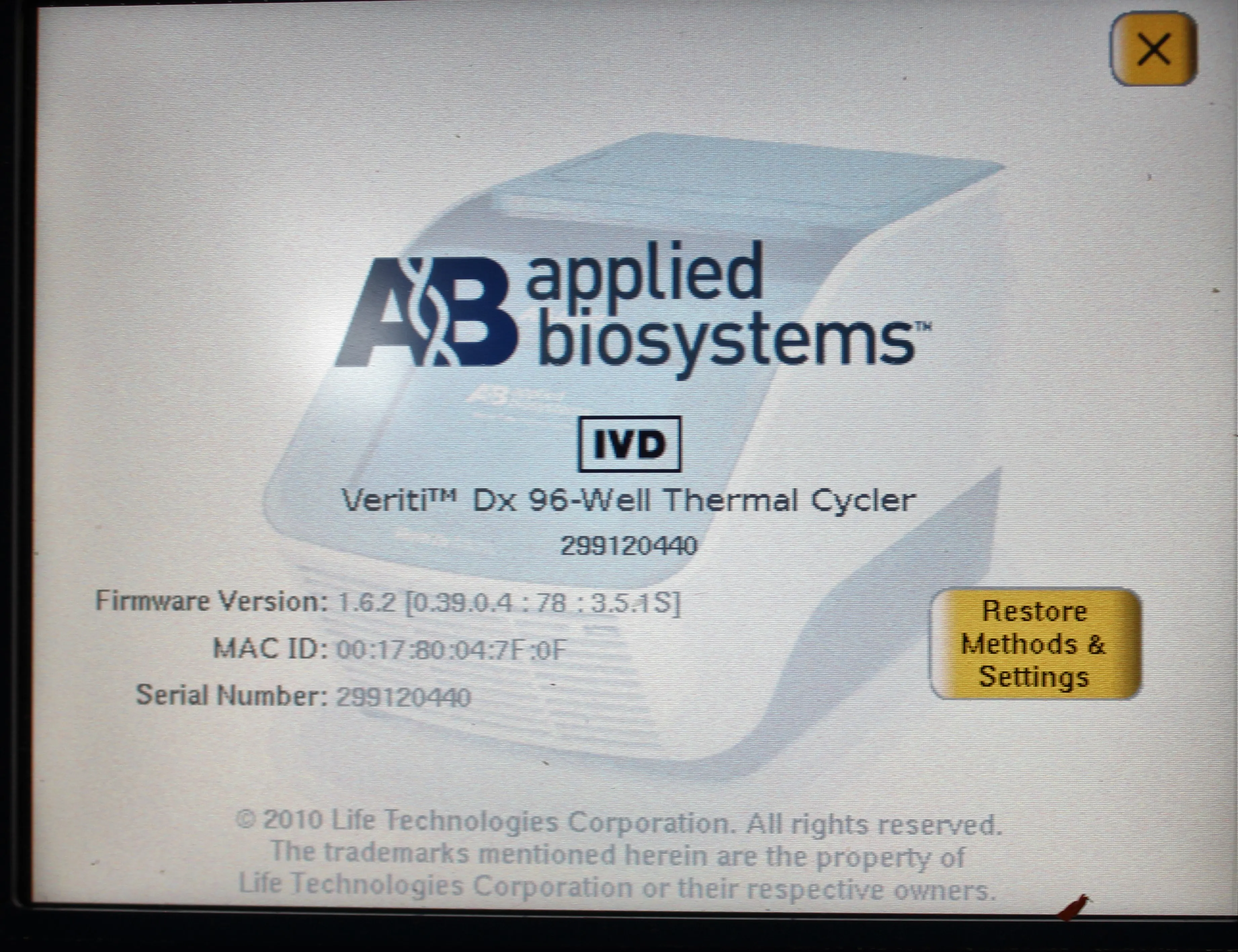 Applied Biosystems Veriti Dx 96-Well Thermal Cycler PCR System