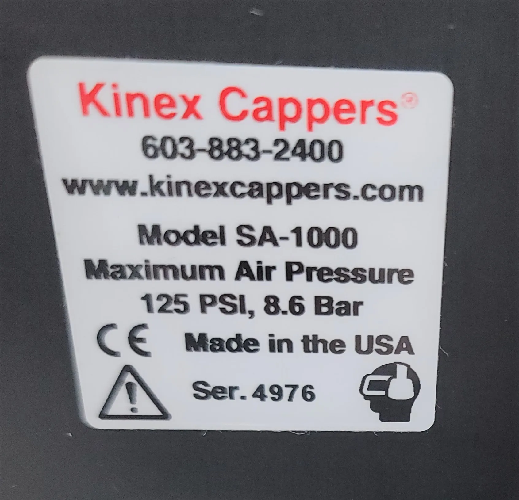 Kinex Cappers SA-1000 Benchtop Capping Machine