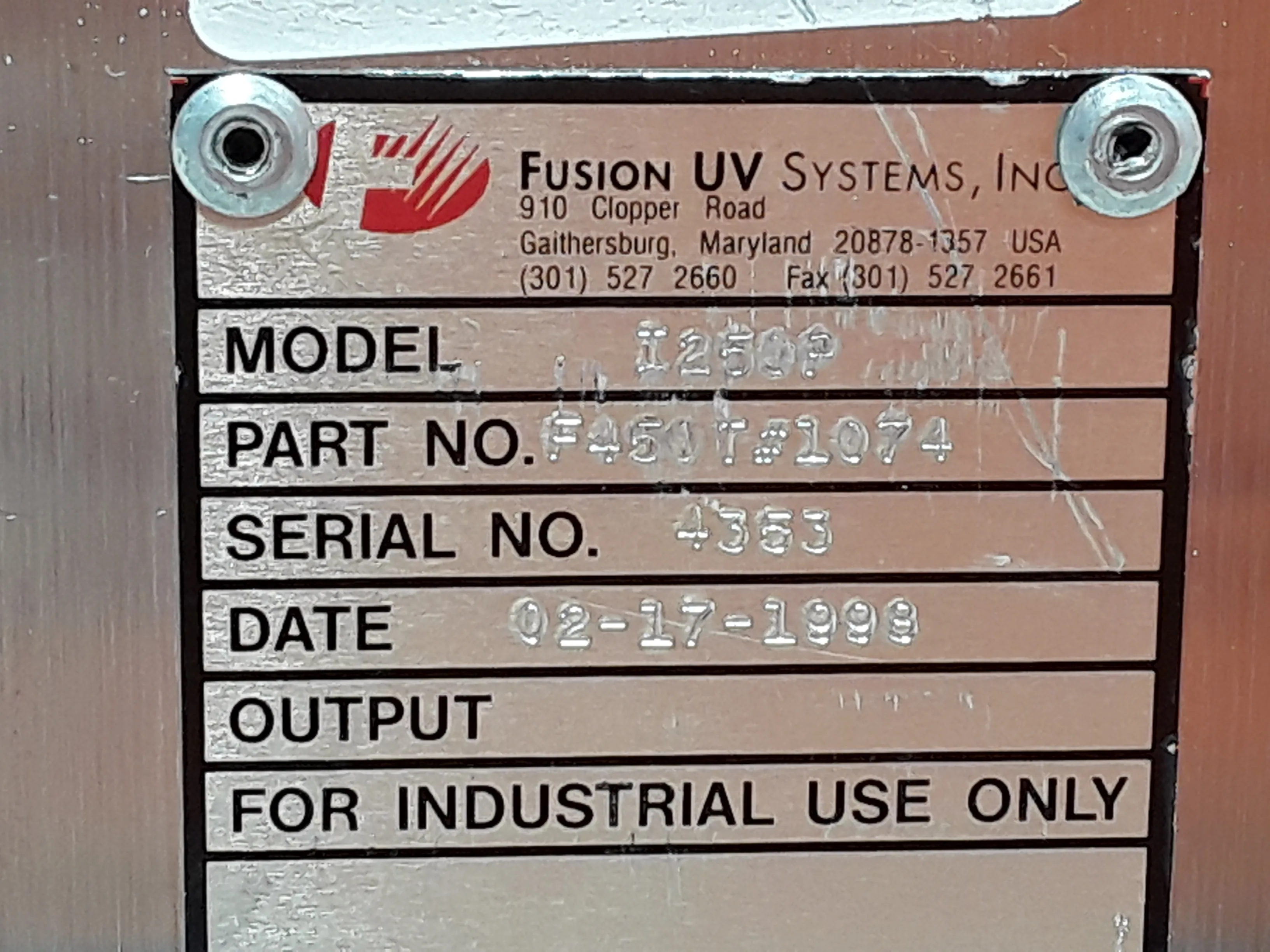 Heraeus Fusion UV Systems I250 Irradiator Model I250P - Used Laboratory Equipment