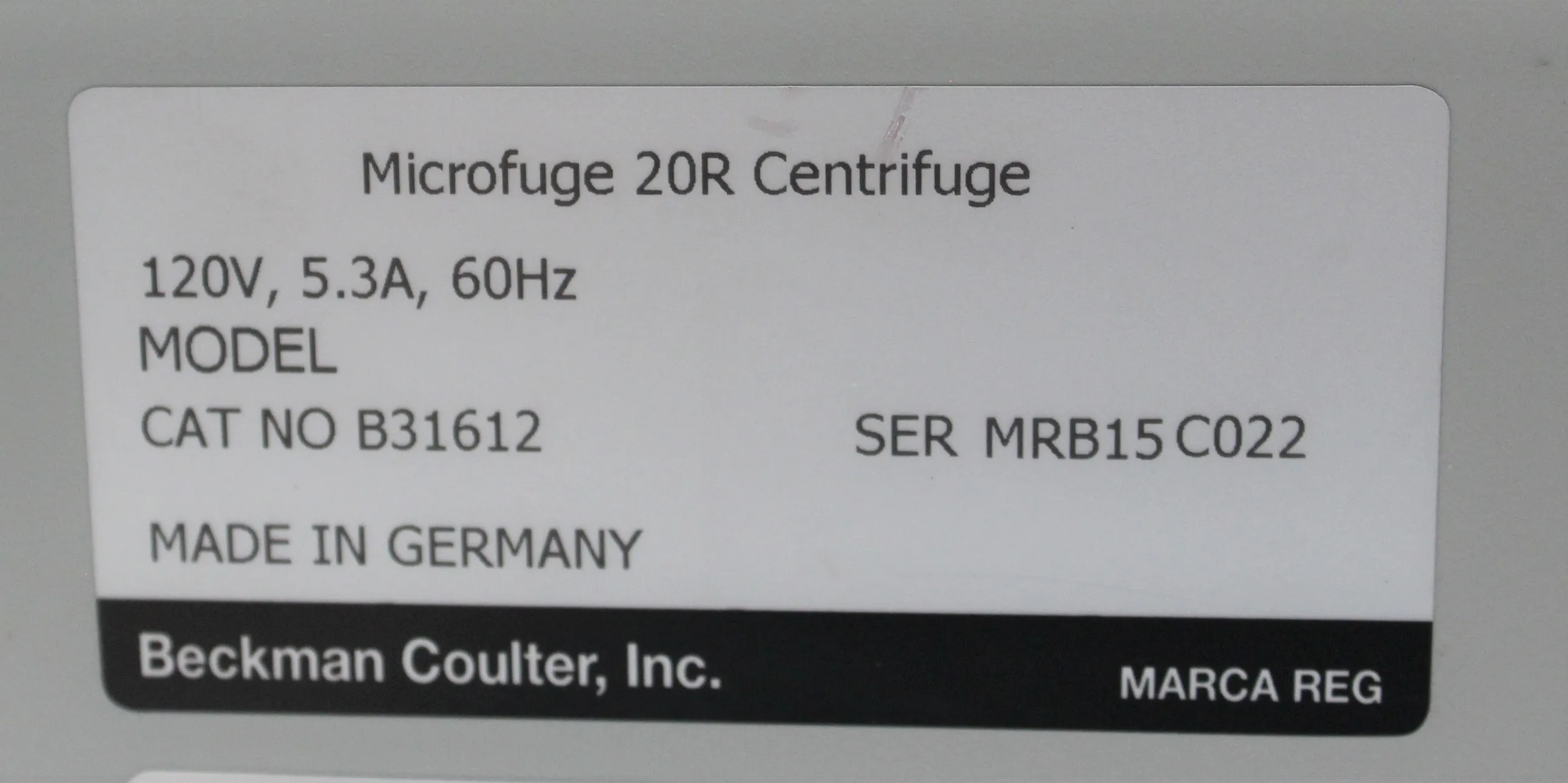 Beckman Coulter Microfuge 20R Benchtop Centrifuge