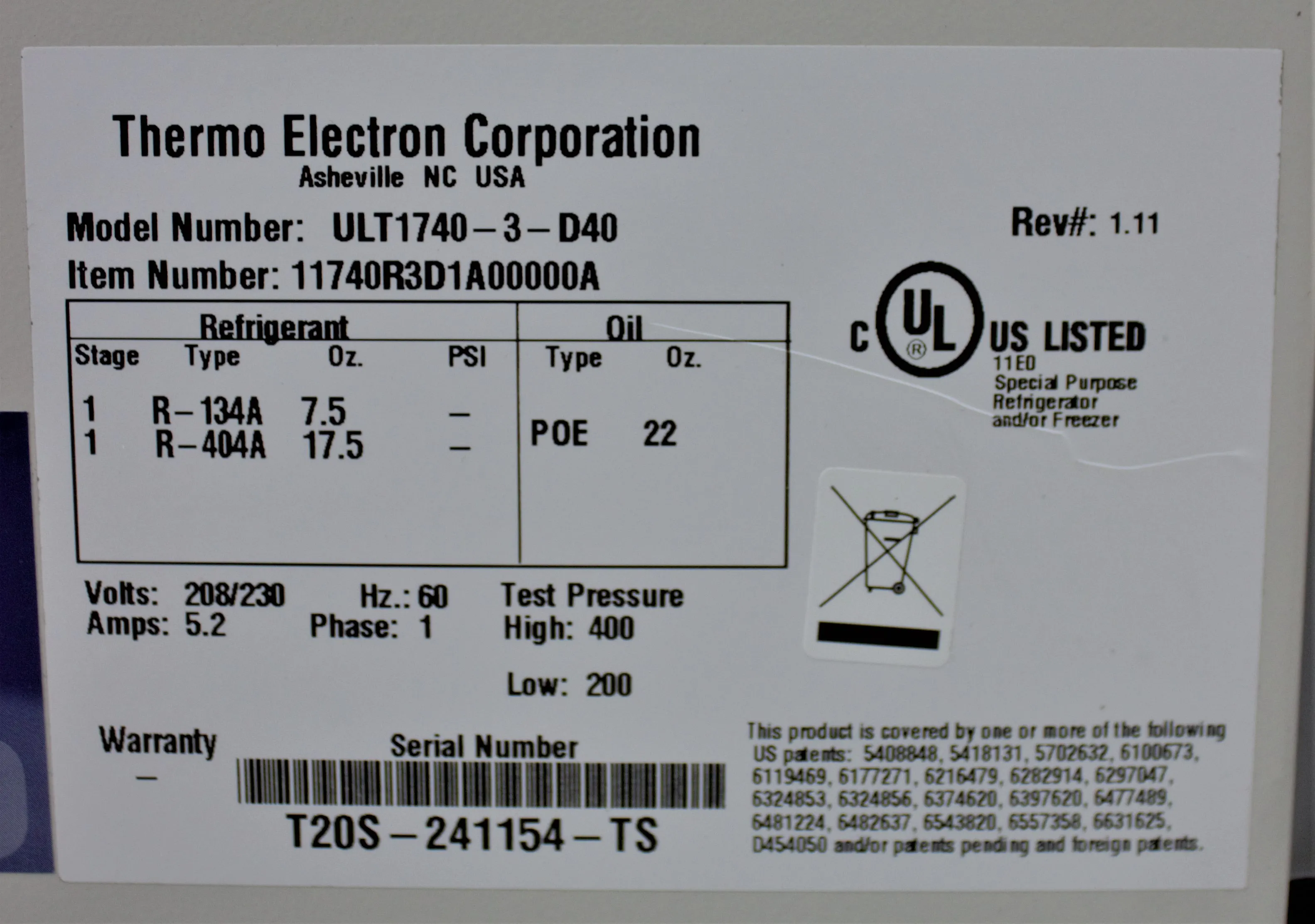 Thermo Electron -50C Freezer Revco ULT1740-3-D40