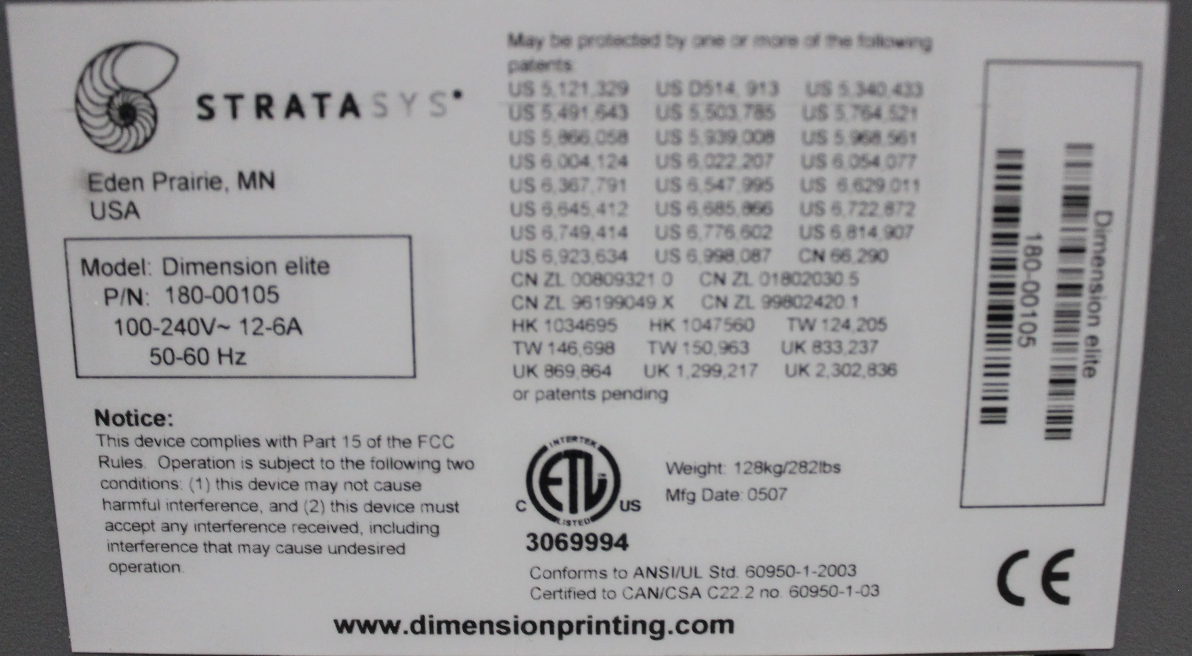 Dimension Elite 3D Printer - Stratasys Design Series Performance