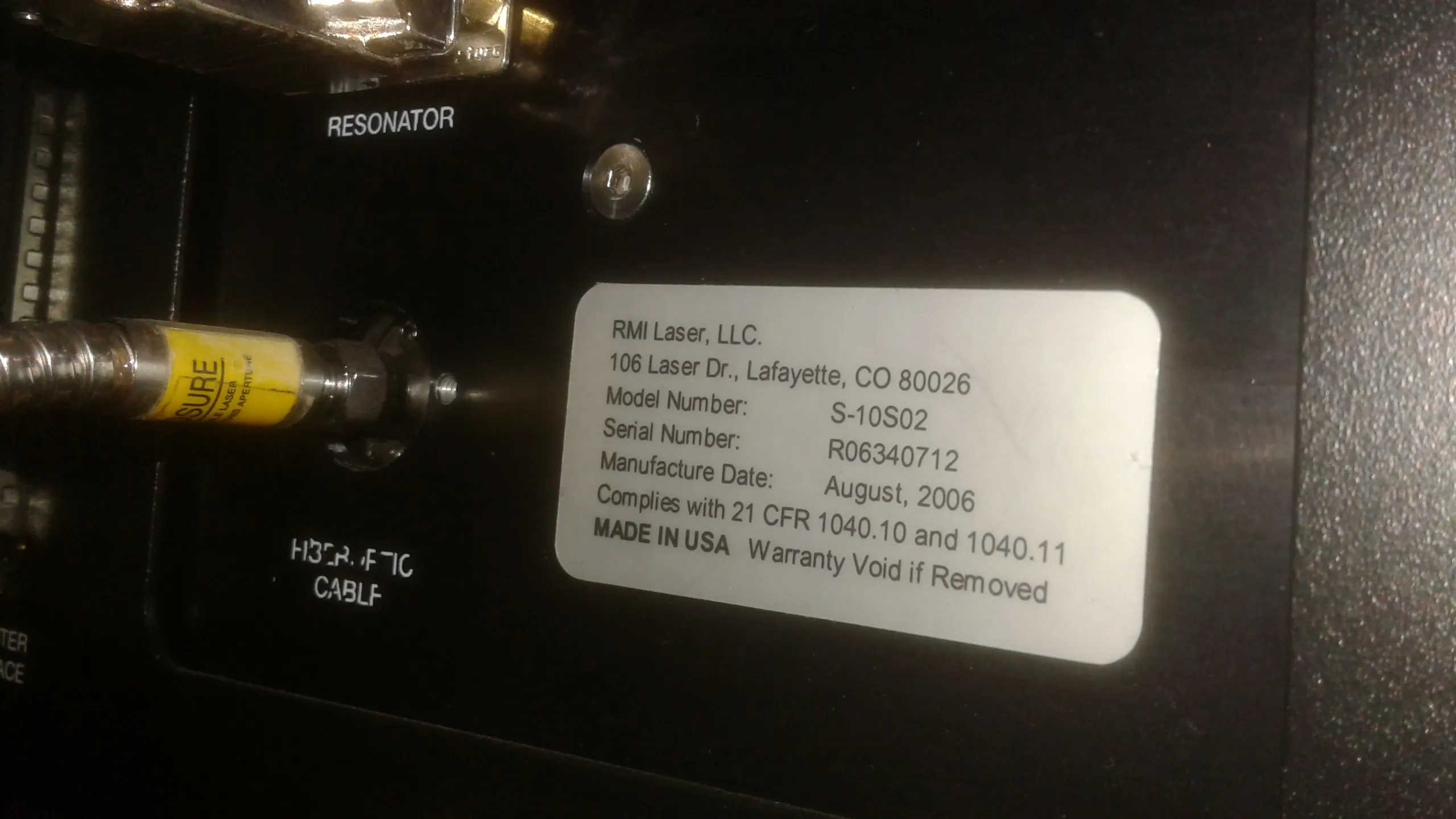 RMI Laser Division LE-100SB Laser Marker System