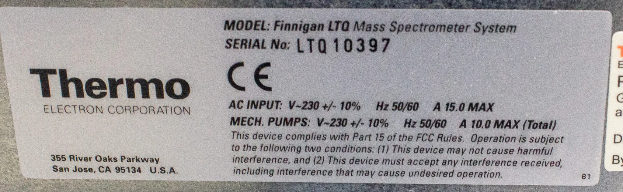 Thermo Finnigan LTQ Mass Spectrometer System - For Parts