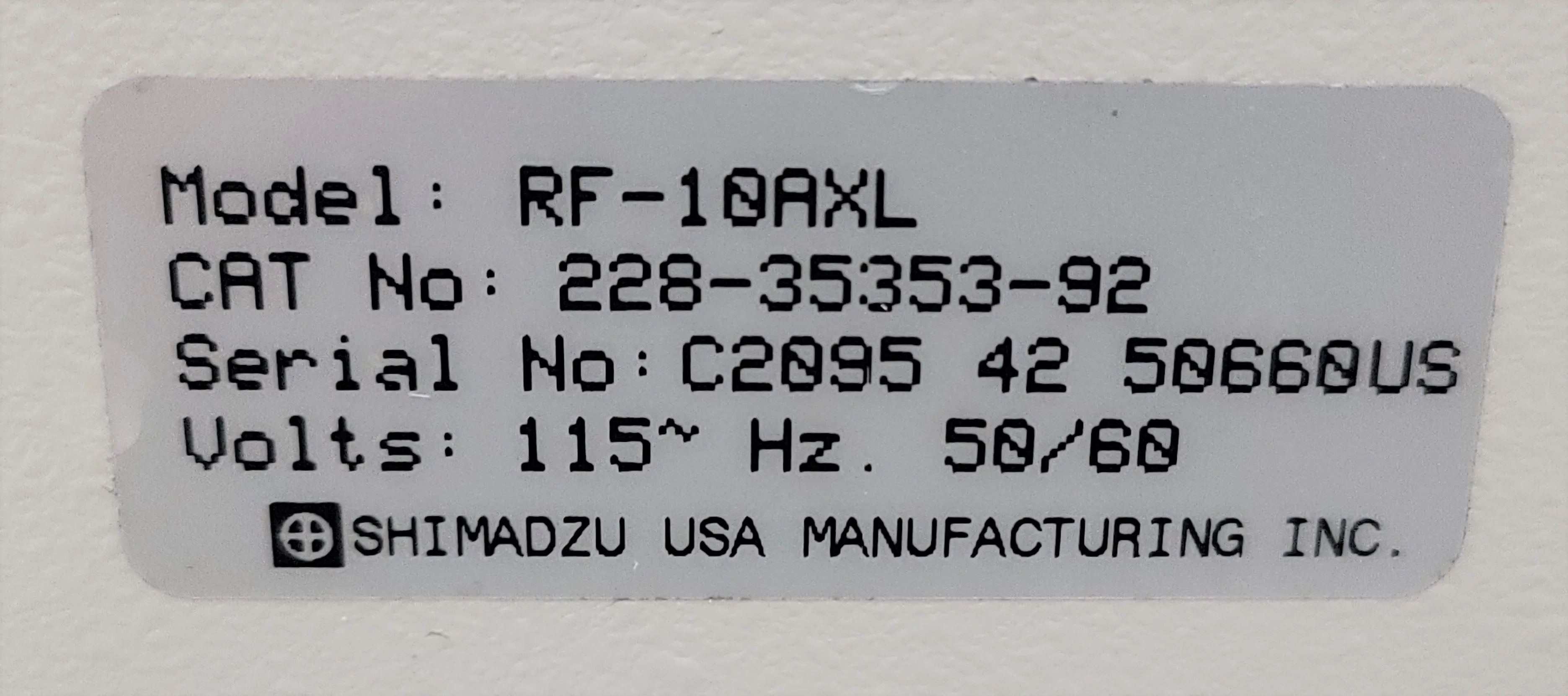 Shimadzu RF-10AXL Fluorescence Detector CAT 228-35353-92 HPLC FPLC GC CE