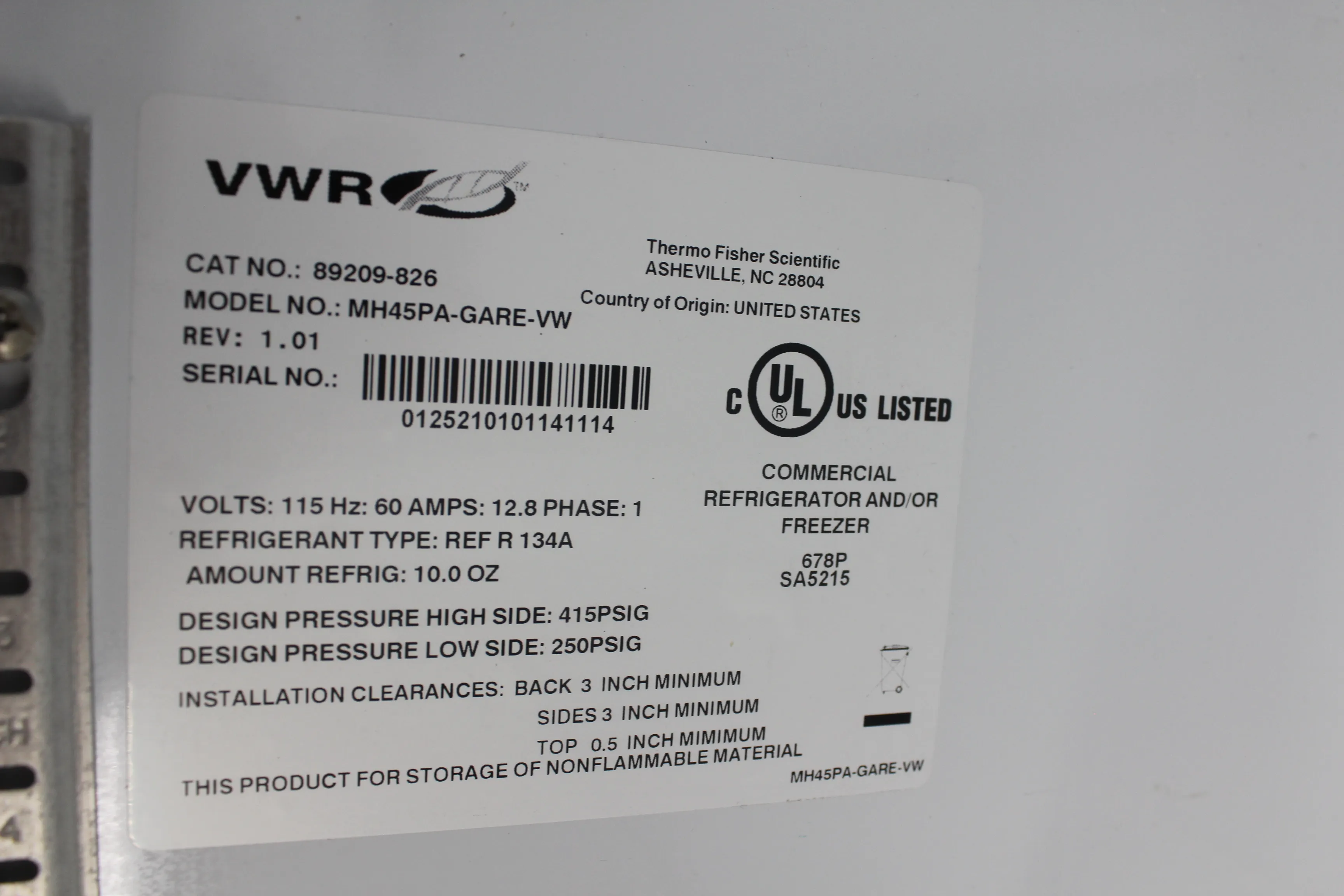 VWR Laboratory Chromatography Refrigerator MH45PA-GARE-VW