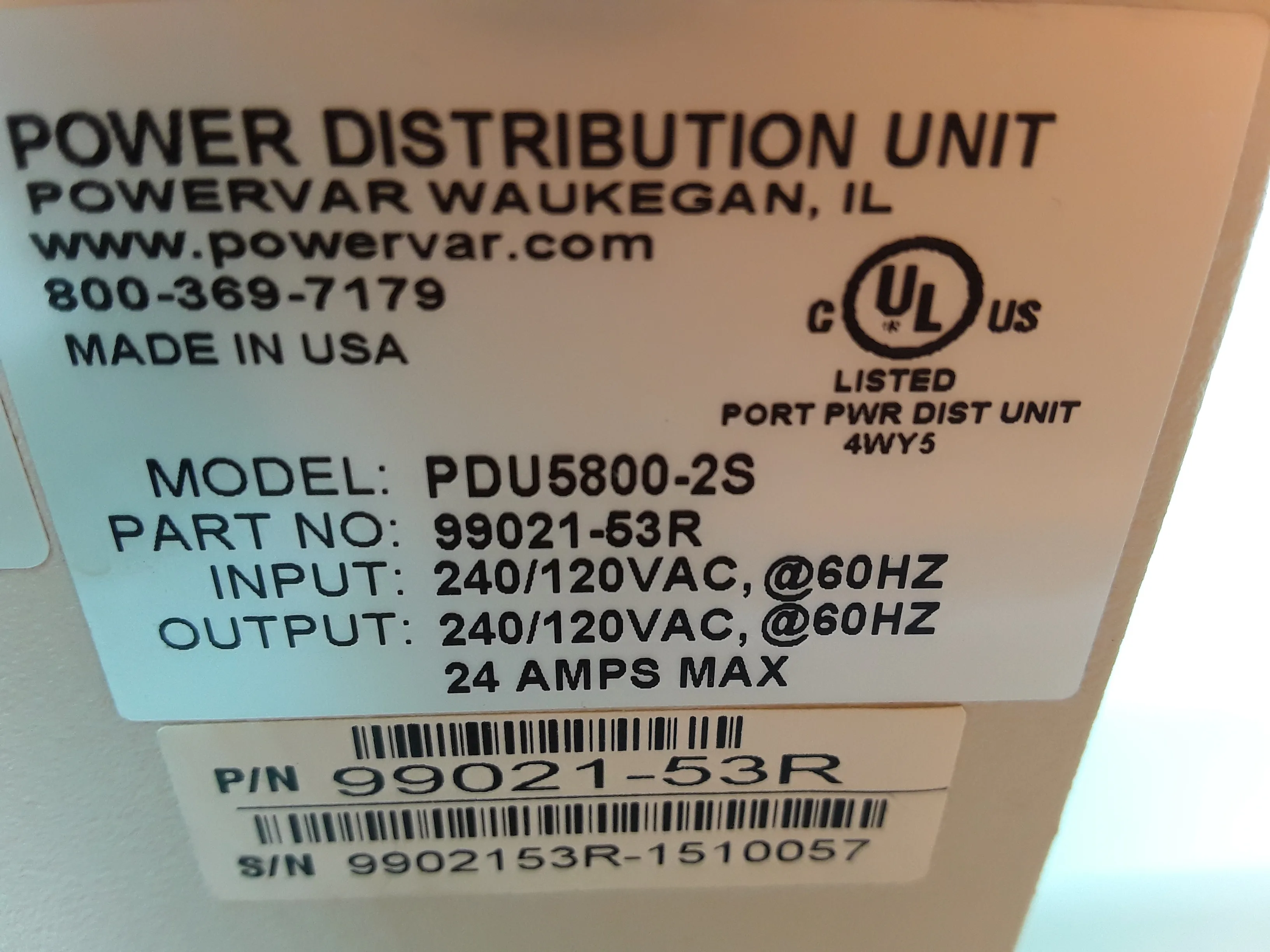 Powervar Power Distribution Unit PDU5800-2S