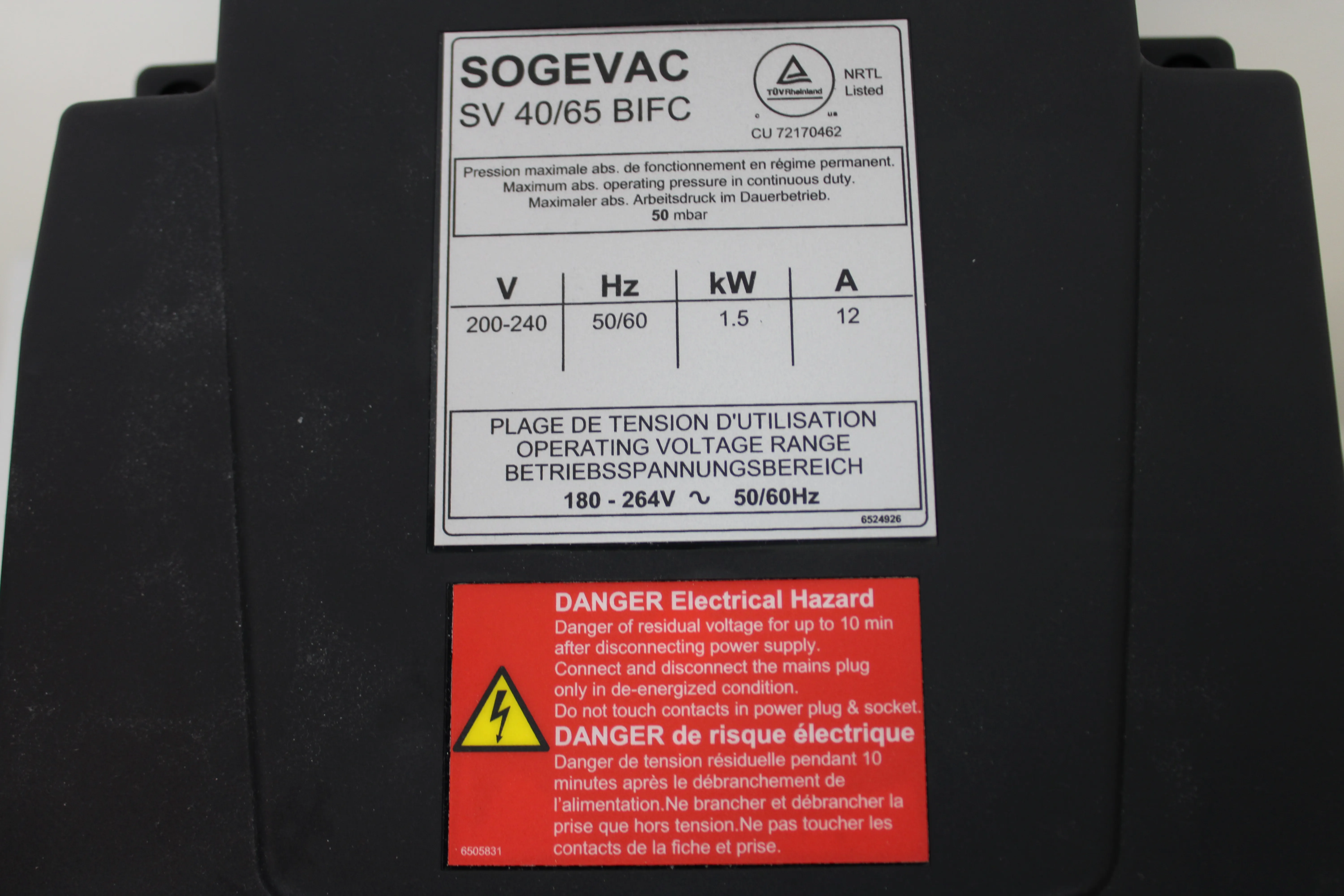 Leybold SOGEVAC SV65BIFC Oil Sealed Vacuum Pump