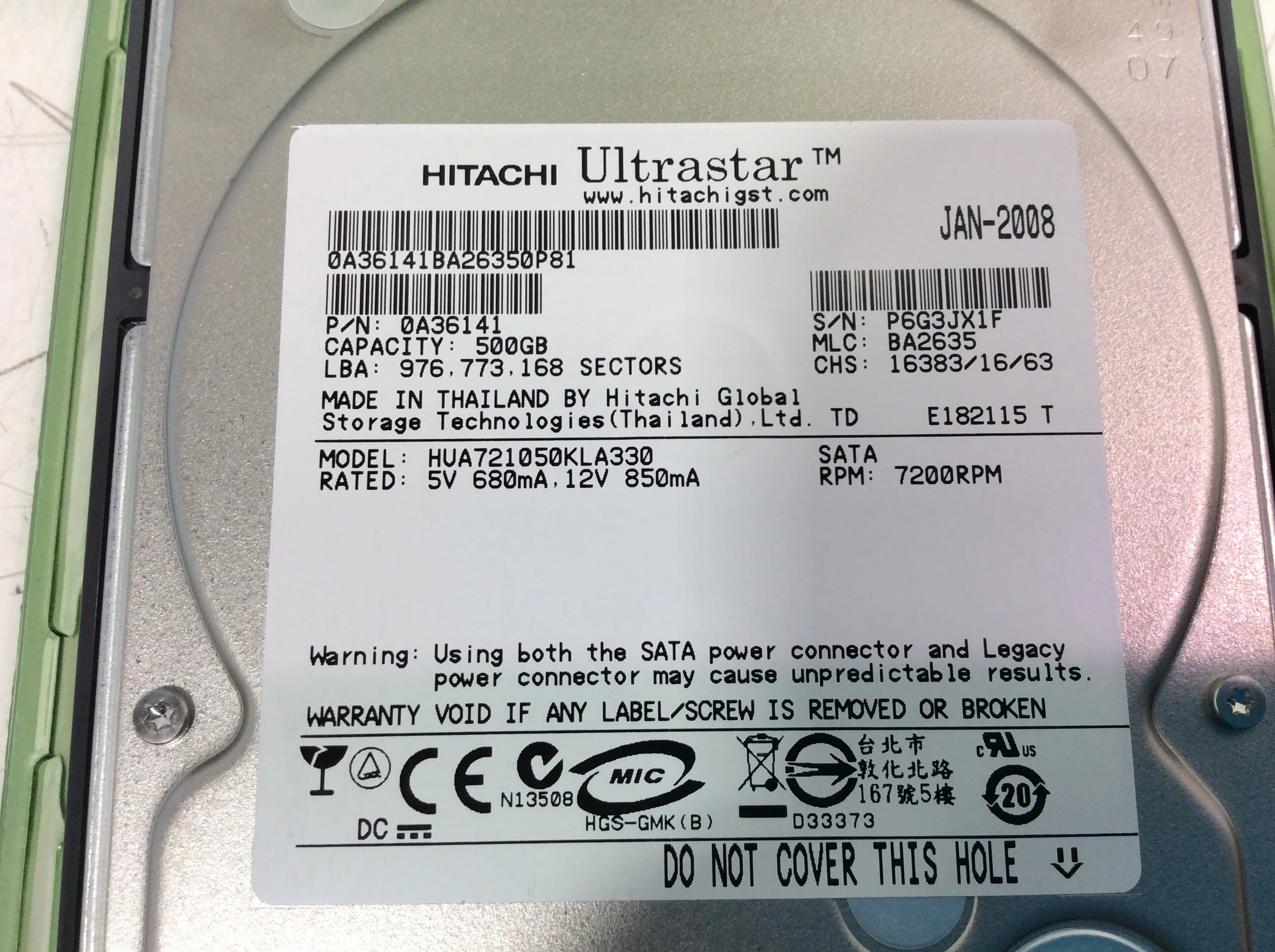 Hitachi Ultrastar HUA721050KLA330 500GB SATA Hard Drive 0A36141 (Lot of 12)