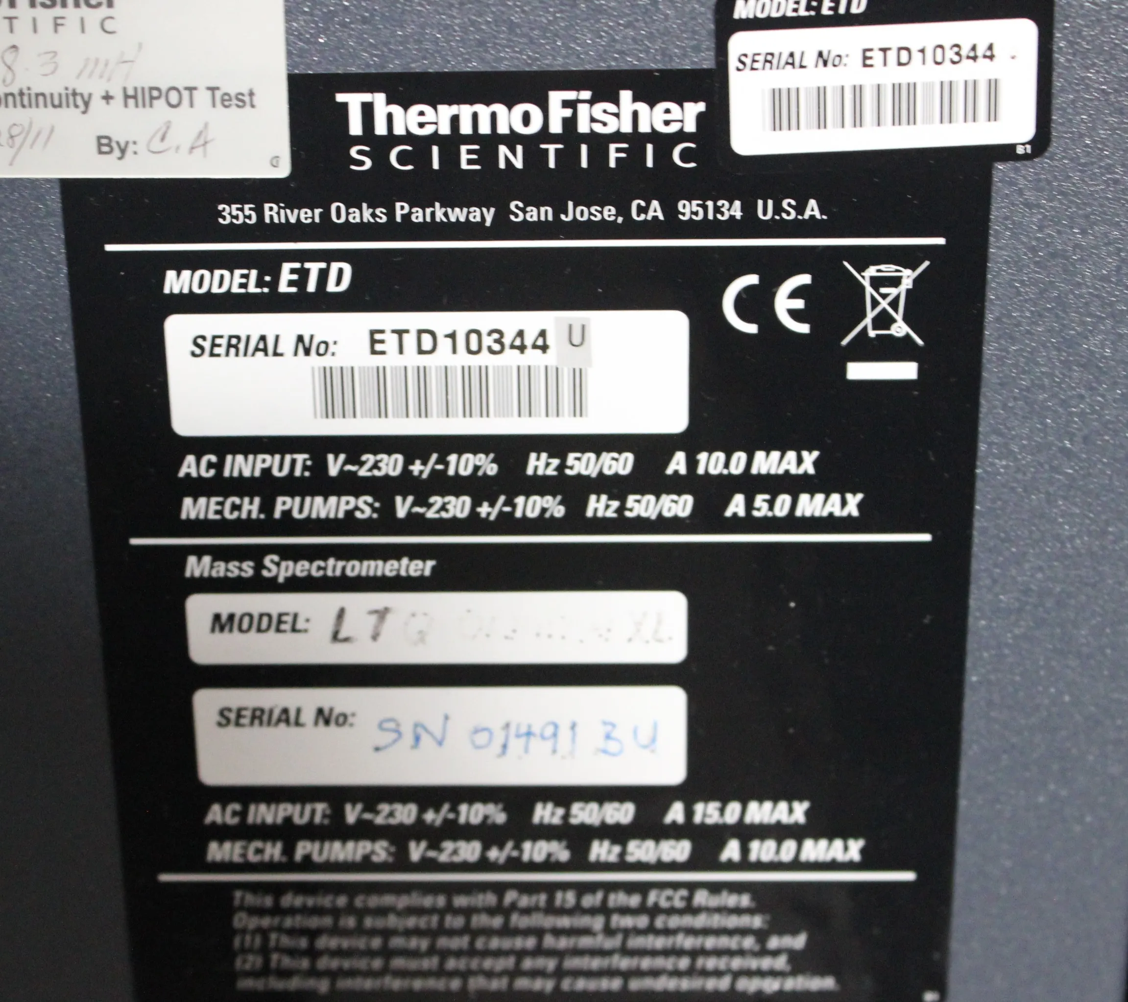 Thermo Fisher LTQ LTQ XL & Orbitrap XL Mass Spec