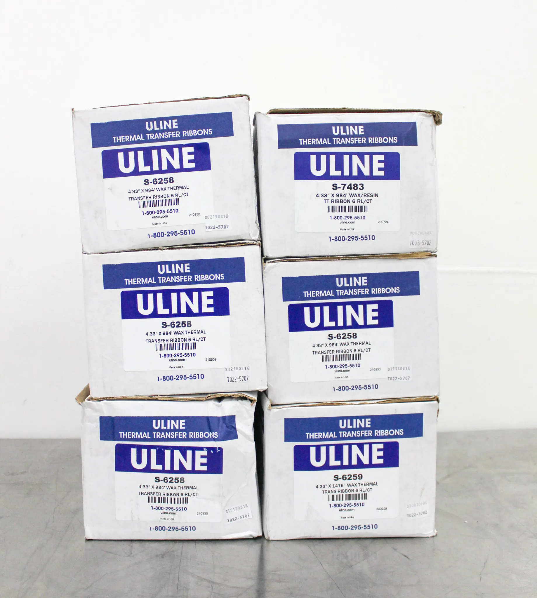 Uline Trans Ribbon 6 Roll per box S-7483/ S-6258/ S-6259 Industrial Thermal Transfer Ribbons - Wax, 4.33" x 984' - New other