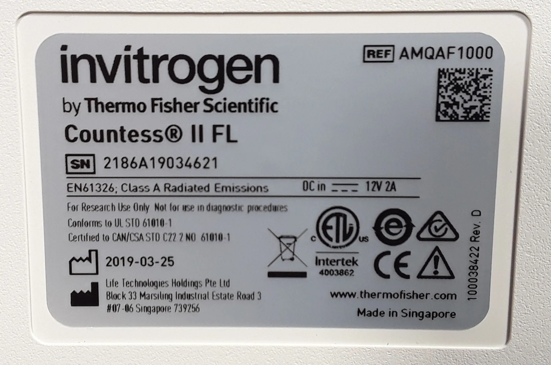 Invitrogen Countess II FL Automated Cell Counter AMQAF1000