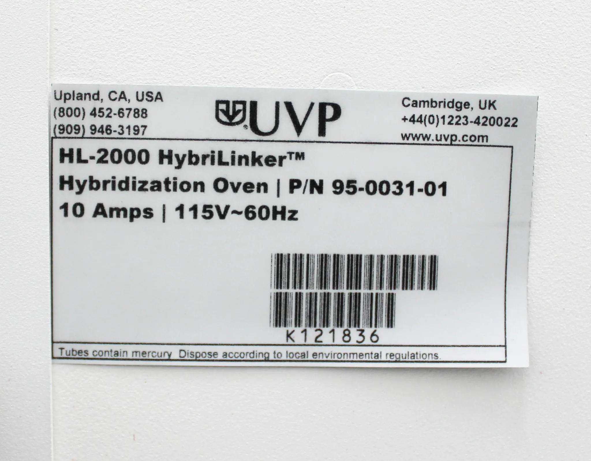 UVP HybriLinker HL-2000 Hybridization Oven/UV Crosslinker 95-0031-01