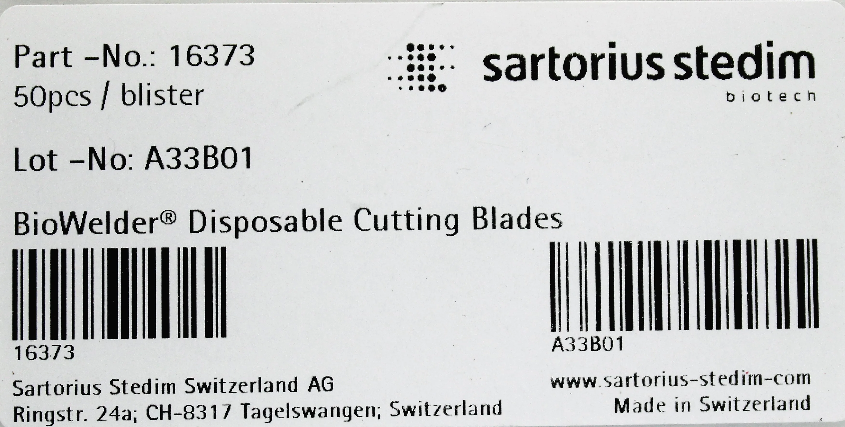 Sartorius Stedim 16373 BioWelder Stainless Steel Disposable Cutting Blades 50/BX New in Original Packaging Random Lots Numbers