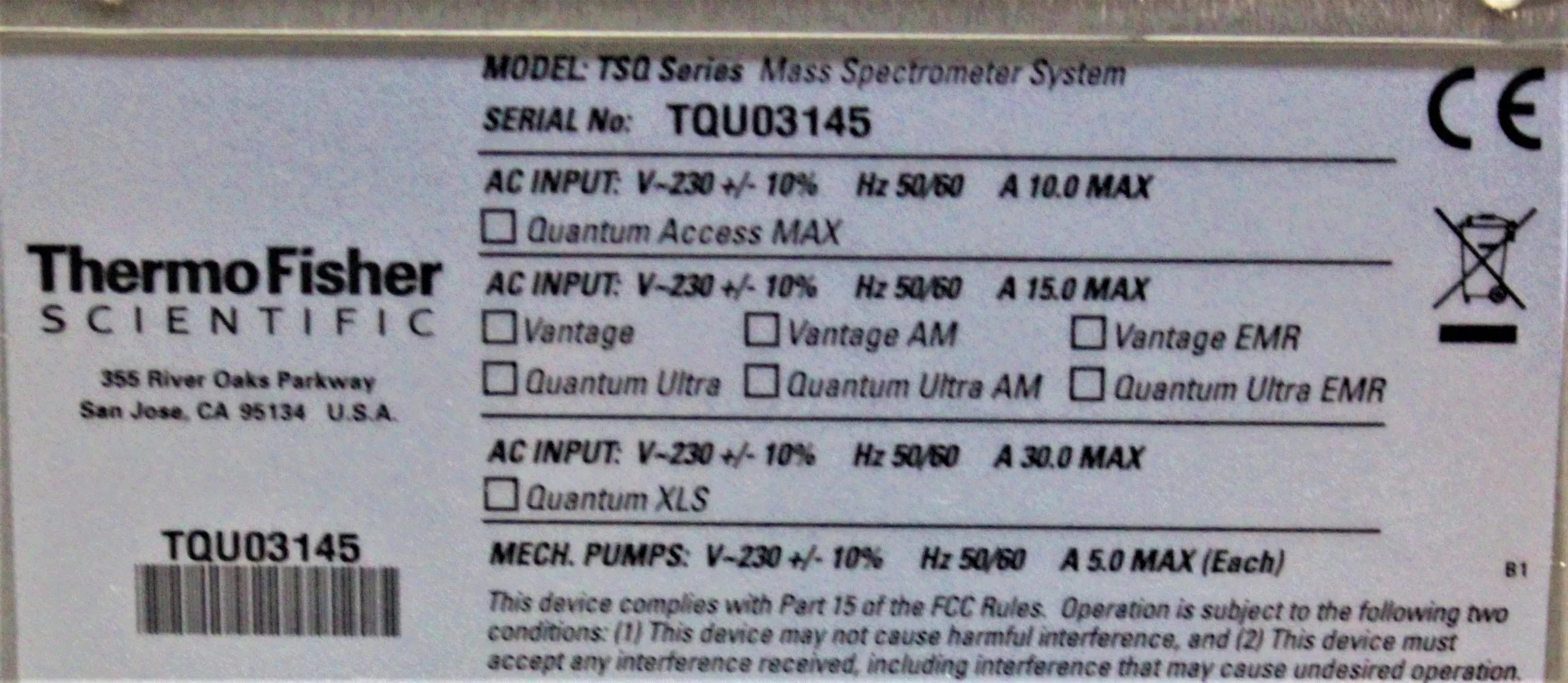 Thermo Scientific TSQ Quantum XLS Mass Spectrometer