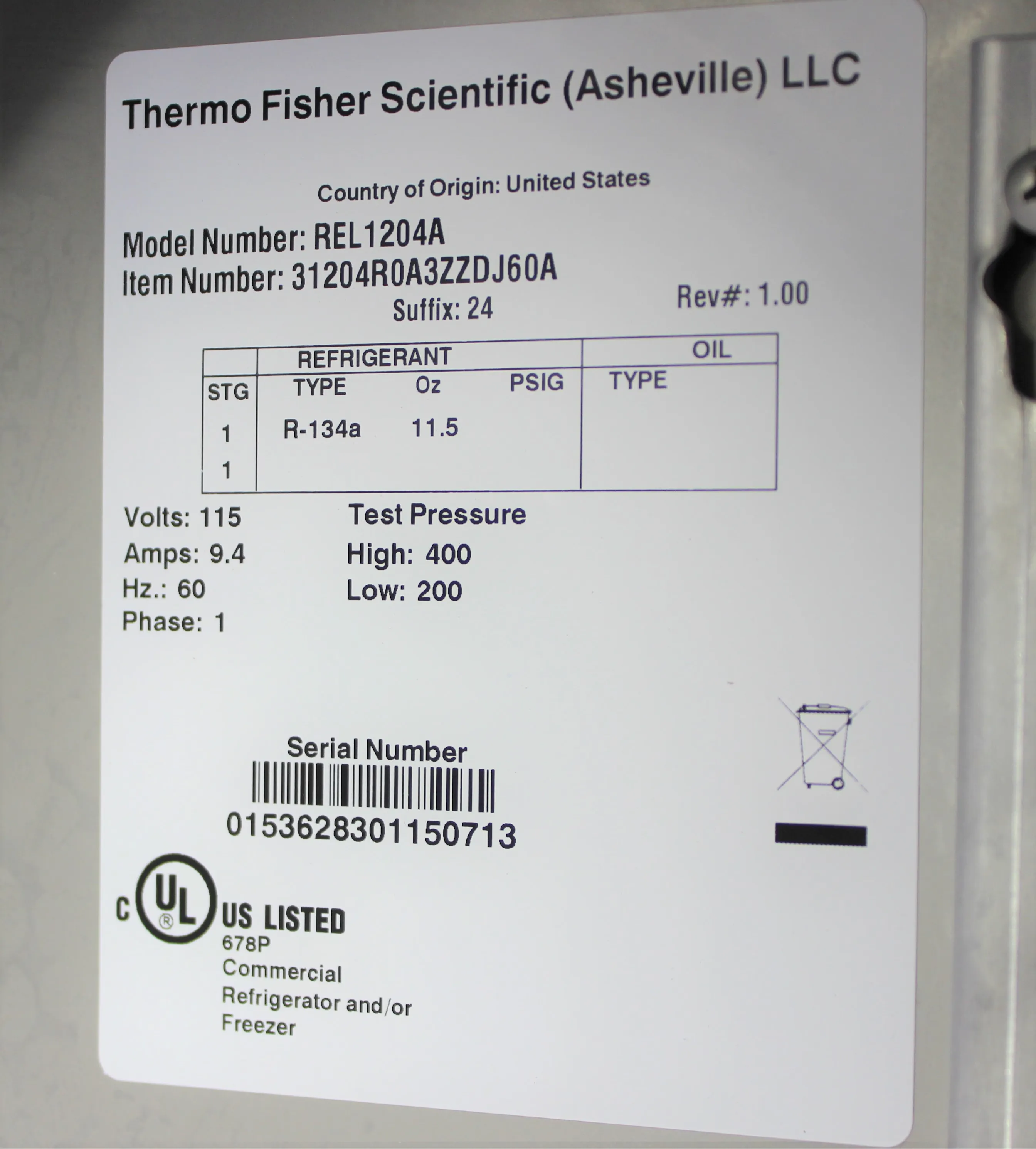 Thermo Scientific Revco REL1204A High Performance Lab Refrigerator