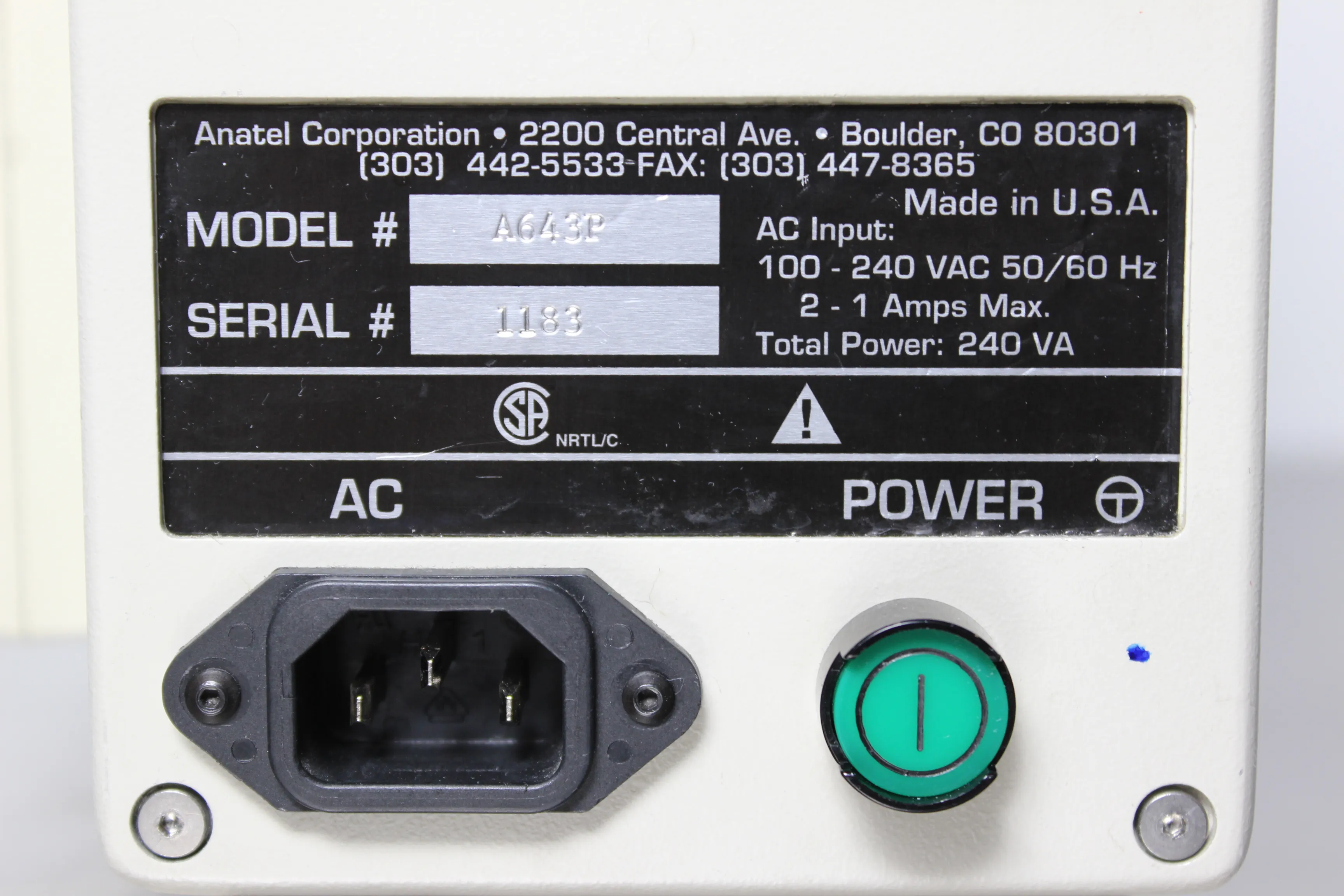 Antel 643 Portable TOC Analyzer A643P - Used