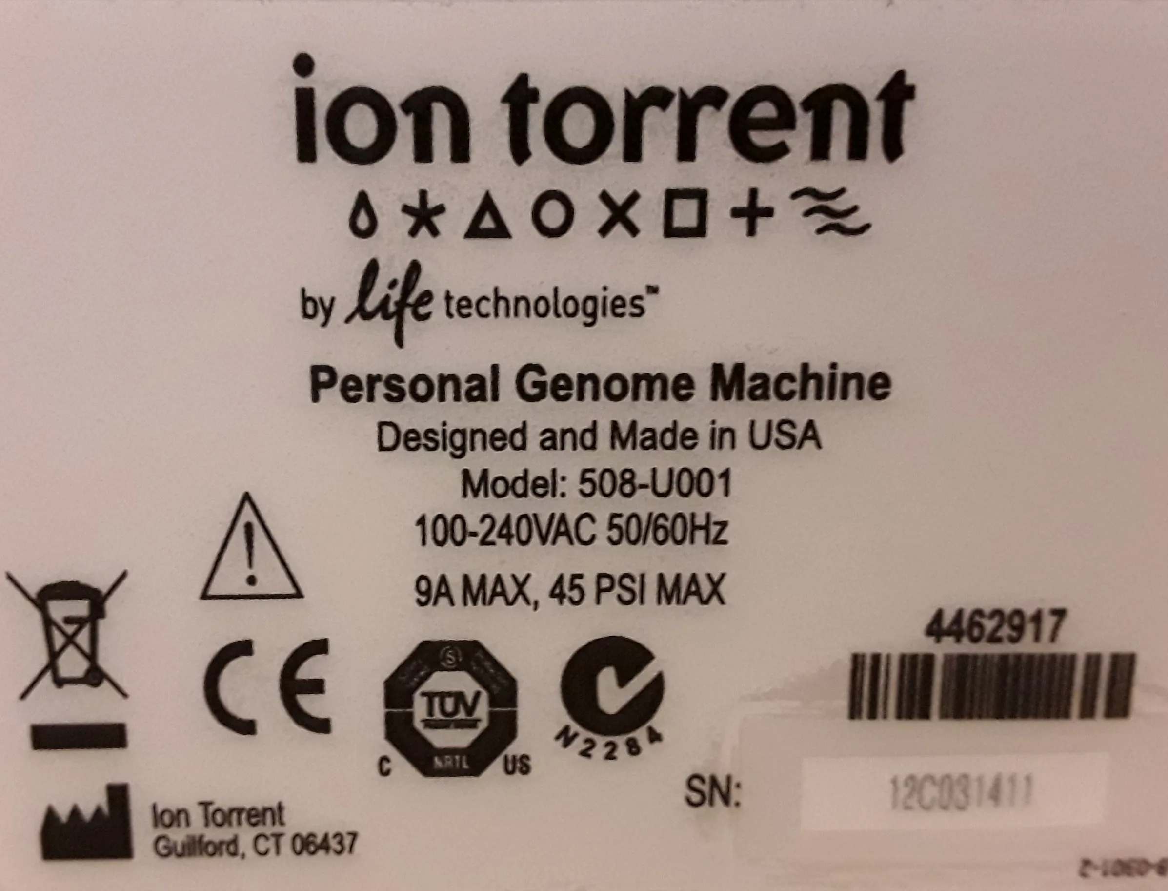 Life Technologies Ion Torrent Personal Genome Machine 508-U001 DNA Sequencer