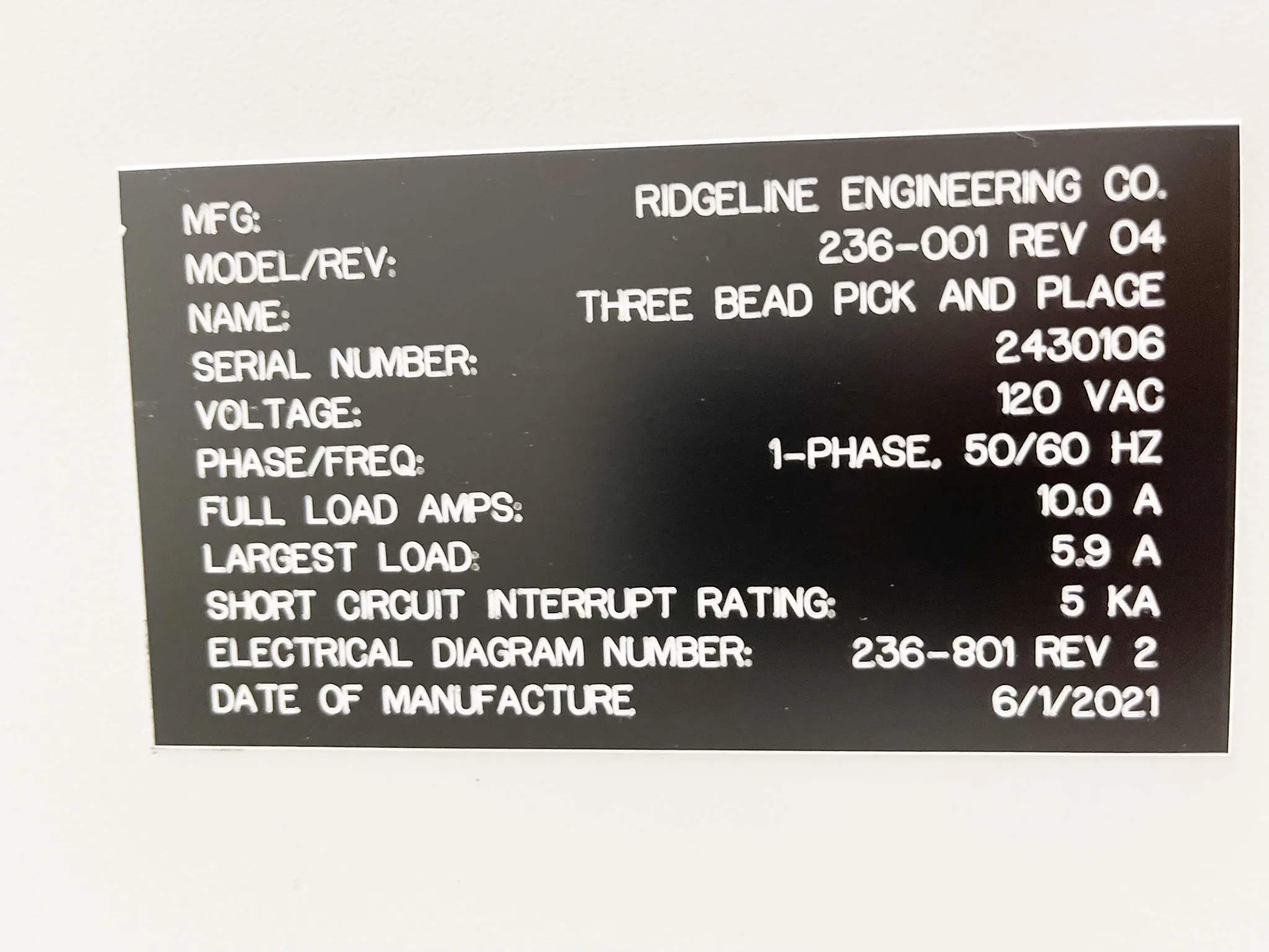 Ridgeline Engineering Co. Custom Assembly -Three Bead Pick and place Line