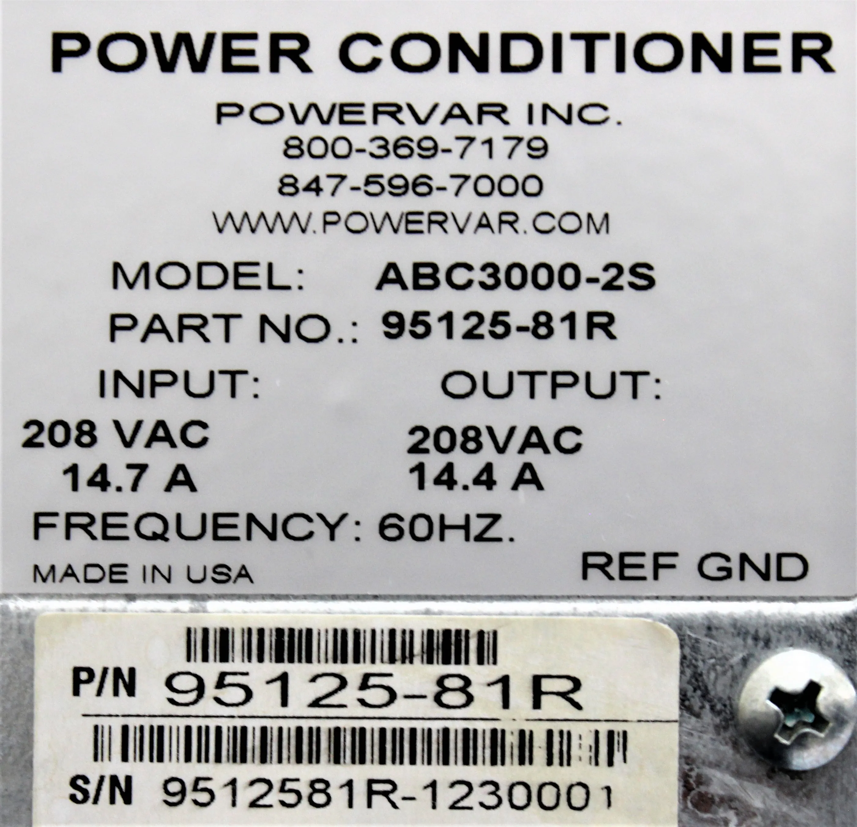 POWERVAR ABC3000-2S Single Phase Power Conditioner 95125-81R