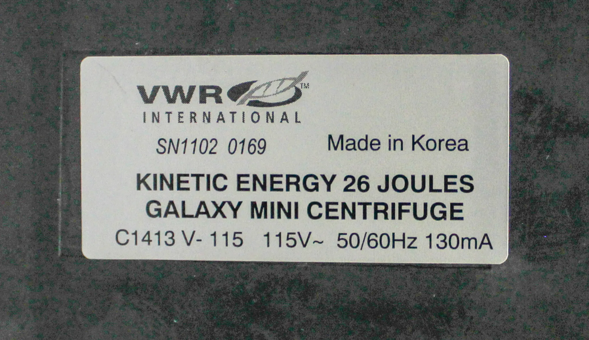 VWR International Kinetic Energy 26 Joules Galaxy Mini Centrifuge C1413