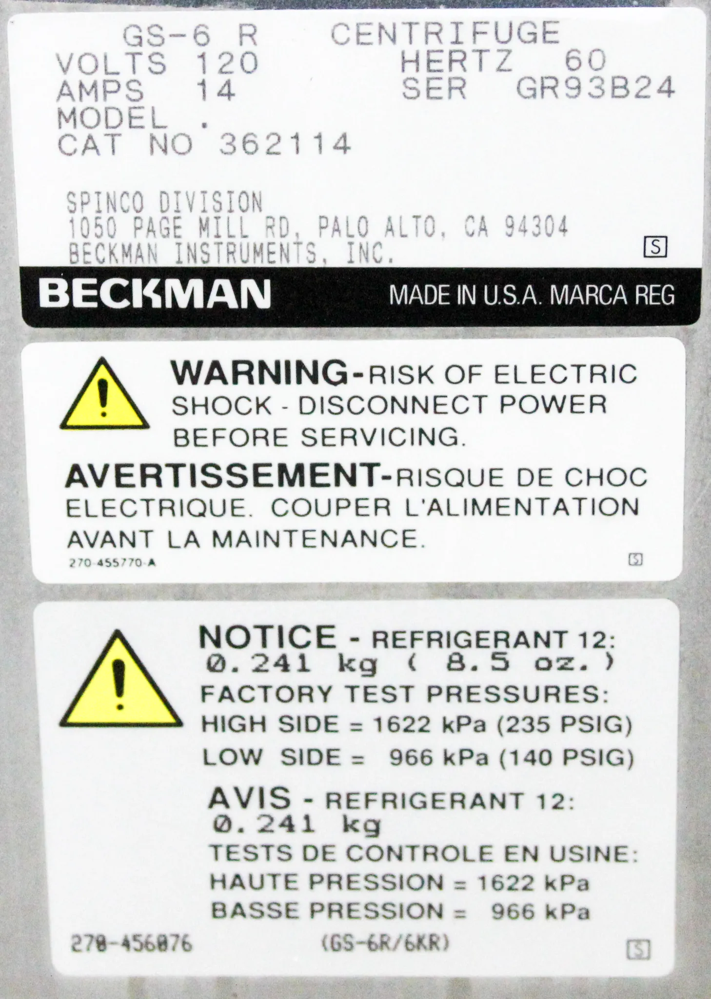 Beckman Refrigerated Benchtop Centrifuge Model GS-6R - Used