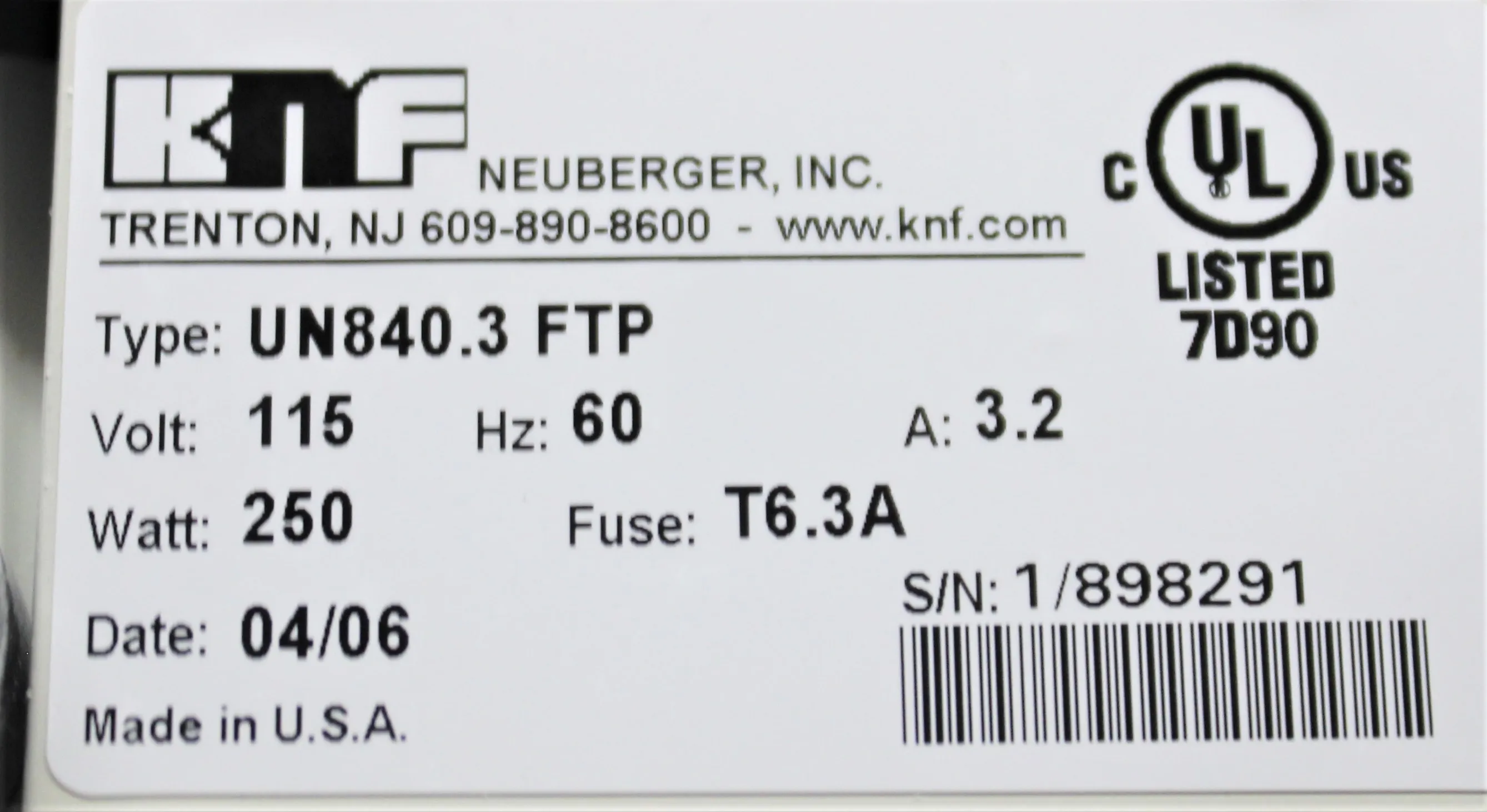 KNF UN840.3 FTP Chemical-Resistant Diaphragm Pump