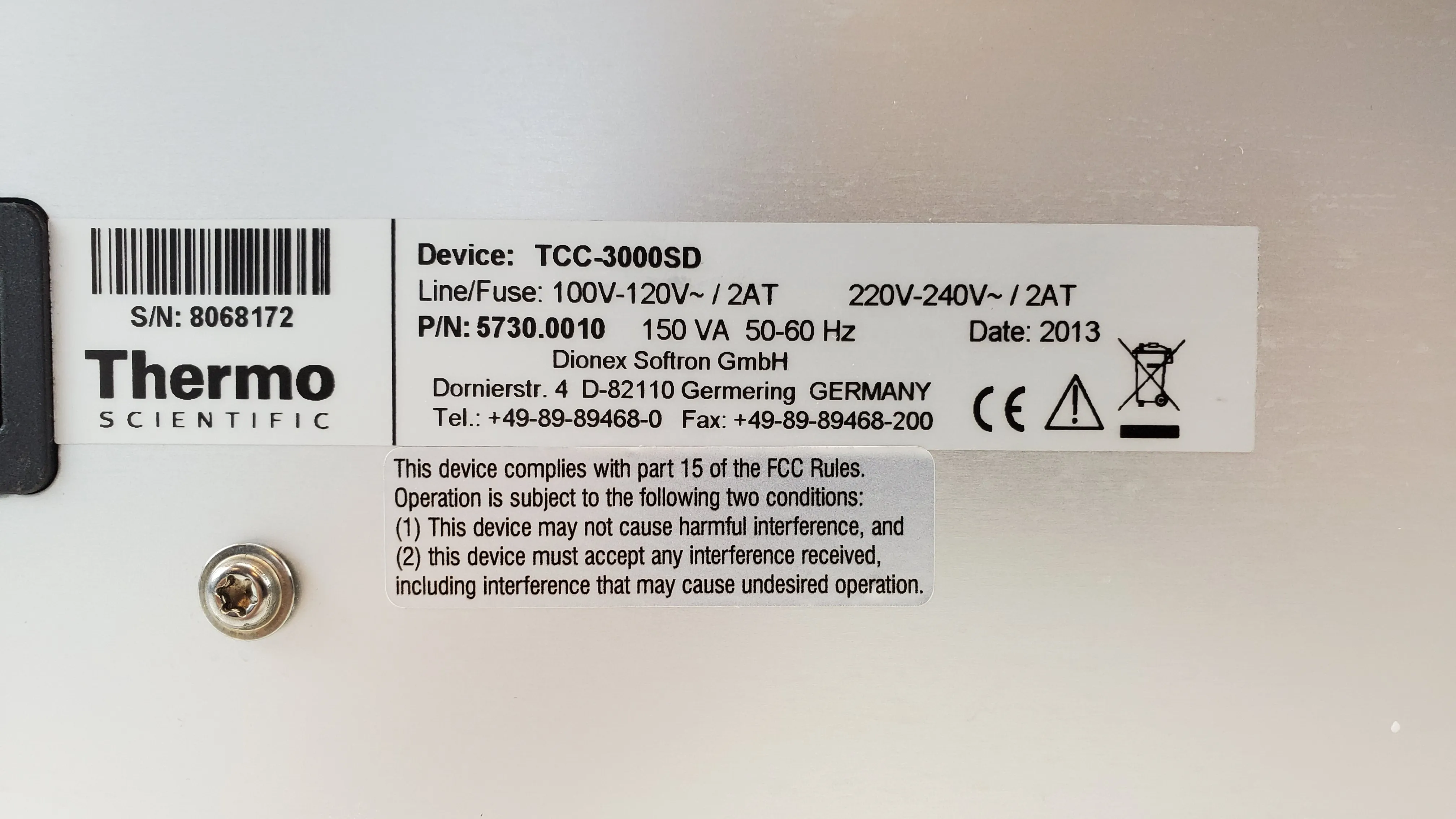 Thermo Scientific Dionex UltiMate TCC-3000SD Standard Thermostatted Column Compartment