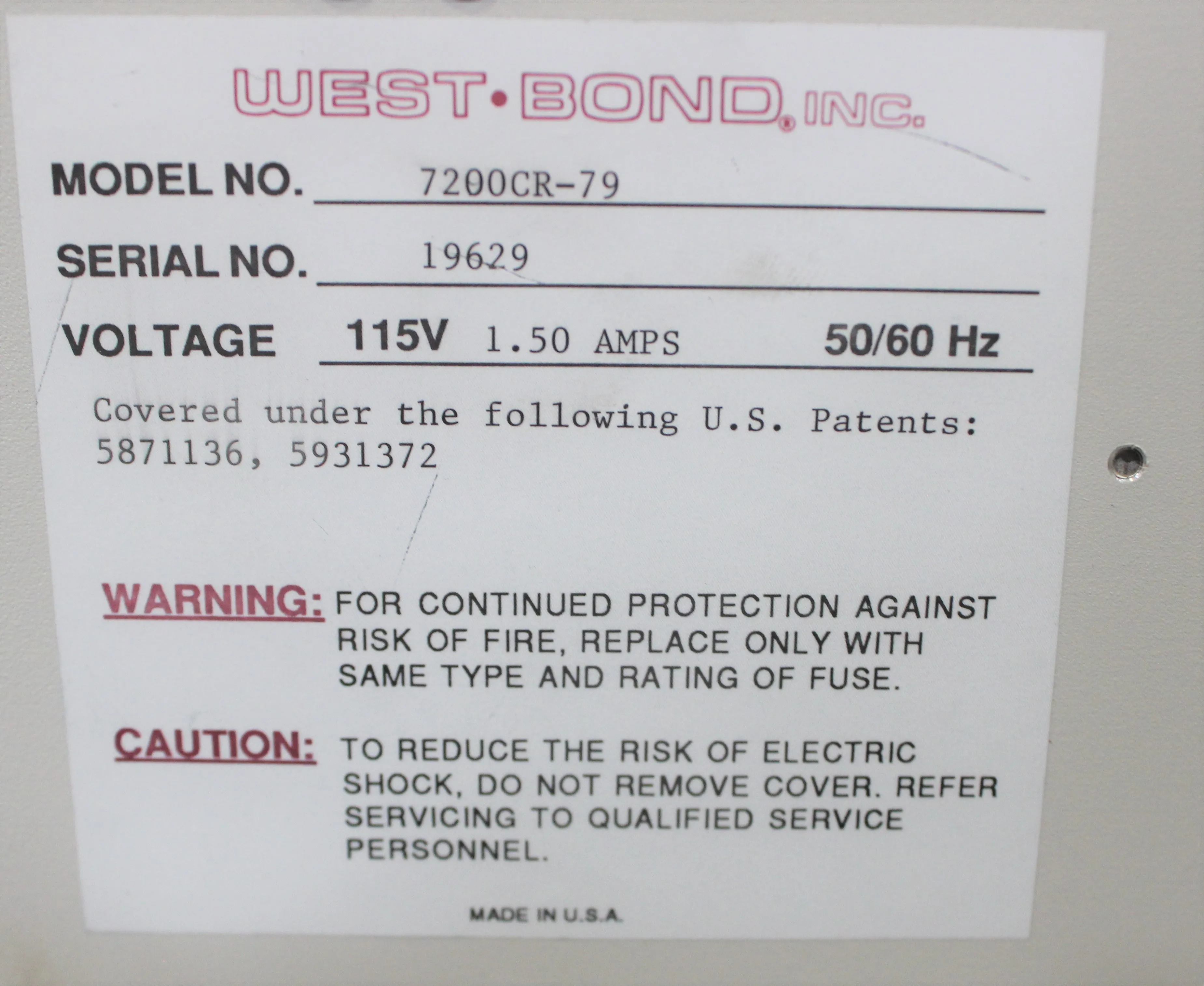 West-Bond 7200CR Epoxy Dispense Microprocessor Controlled Machine 19629